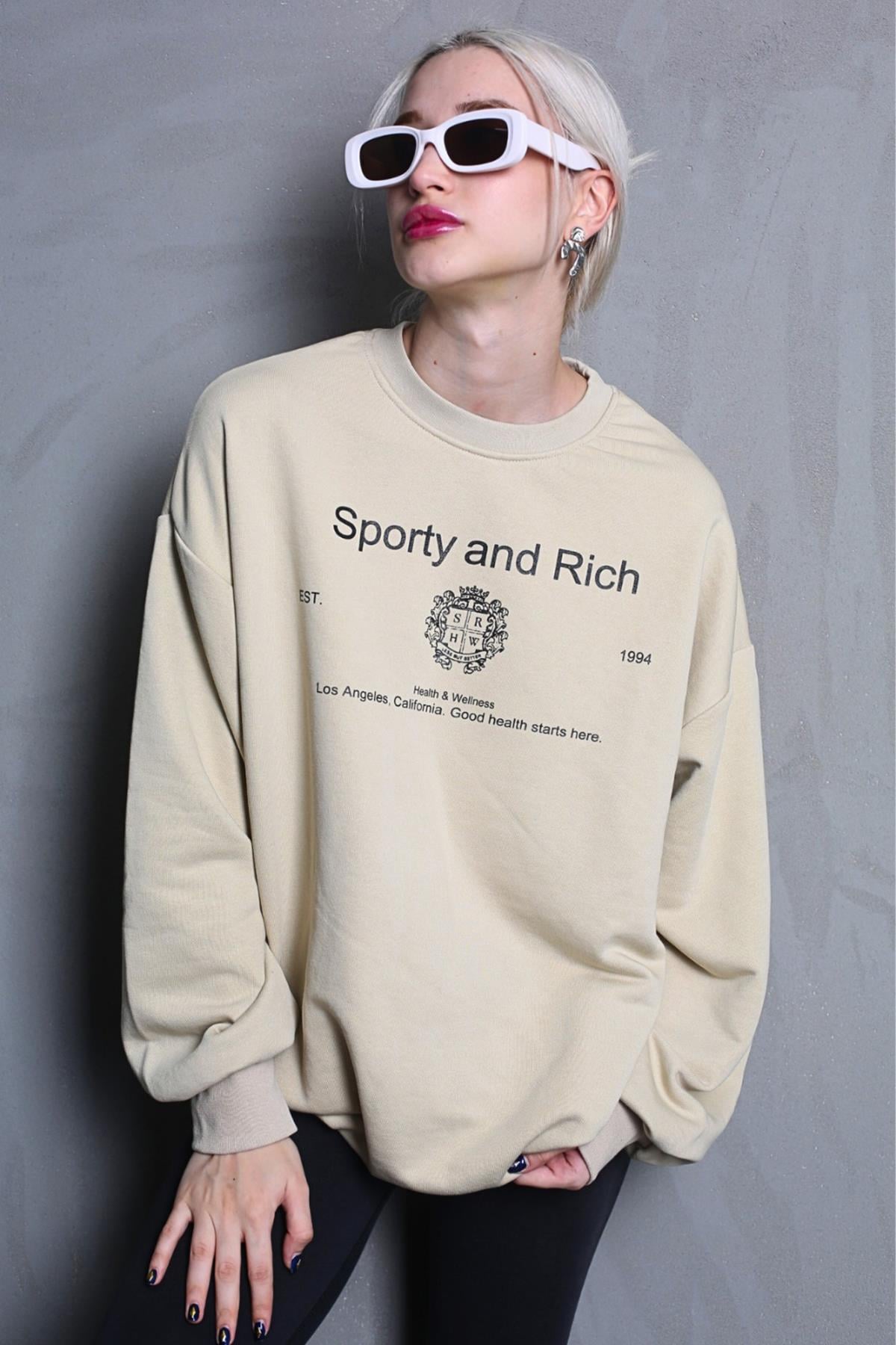 Beige Printed Oversize Sweatshirt MG1577