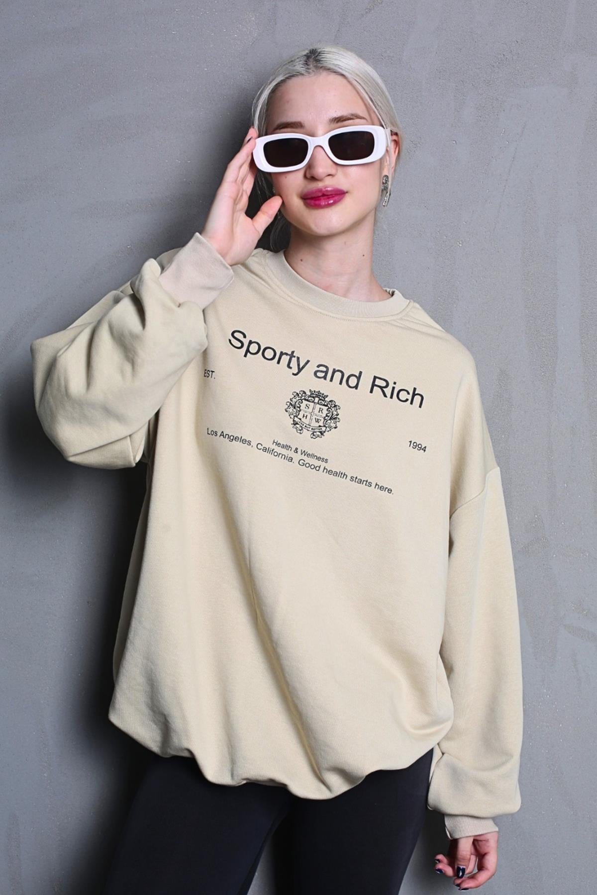Beige Printed Oversize Sweatshirt MG1577