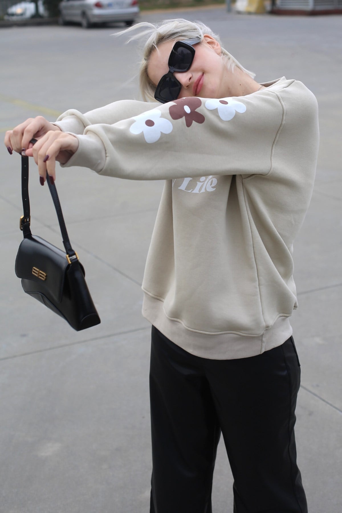 Beige Crewneck Printed Sweatshirt MG1572