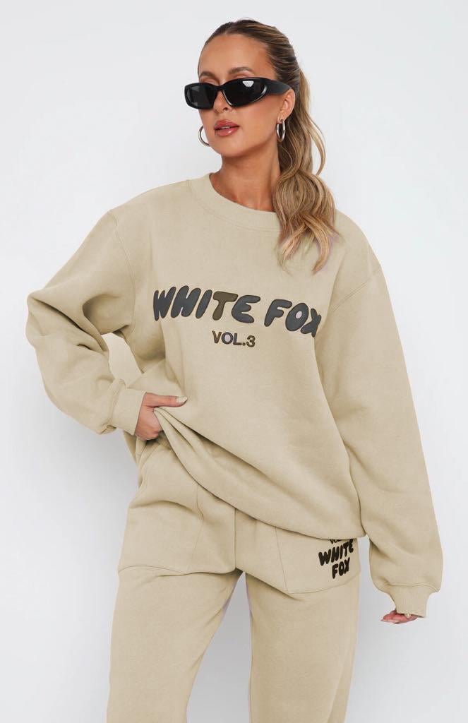 Bej Bisiklet Yaka Baskılı Sweatshirt MG1904