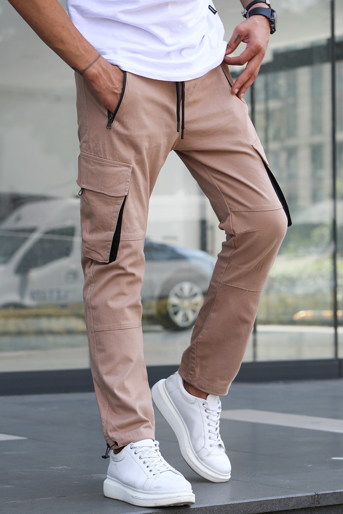 Bej Kargo Cep Jogger Pantolon 5791