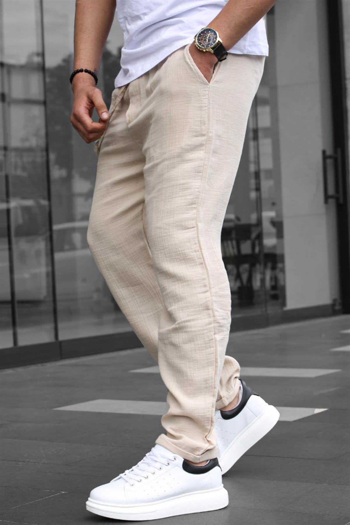 Bej Müslin Kumaş Erkek Basic Pantolon 6507