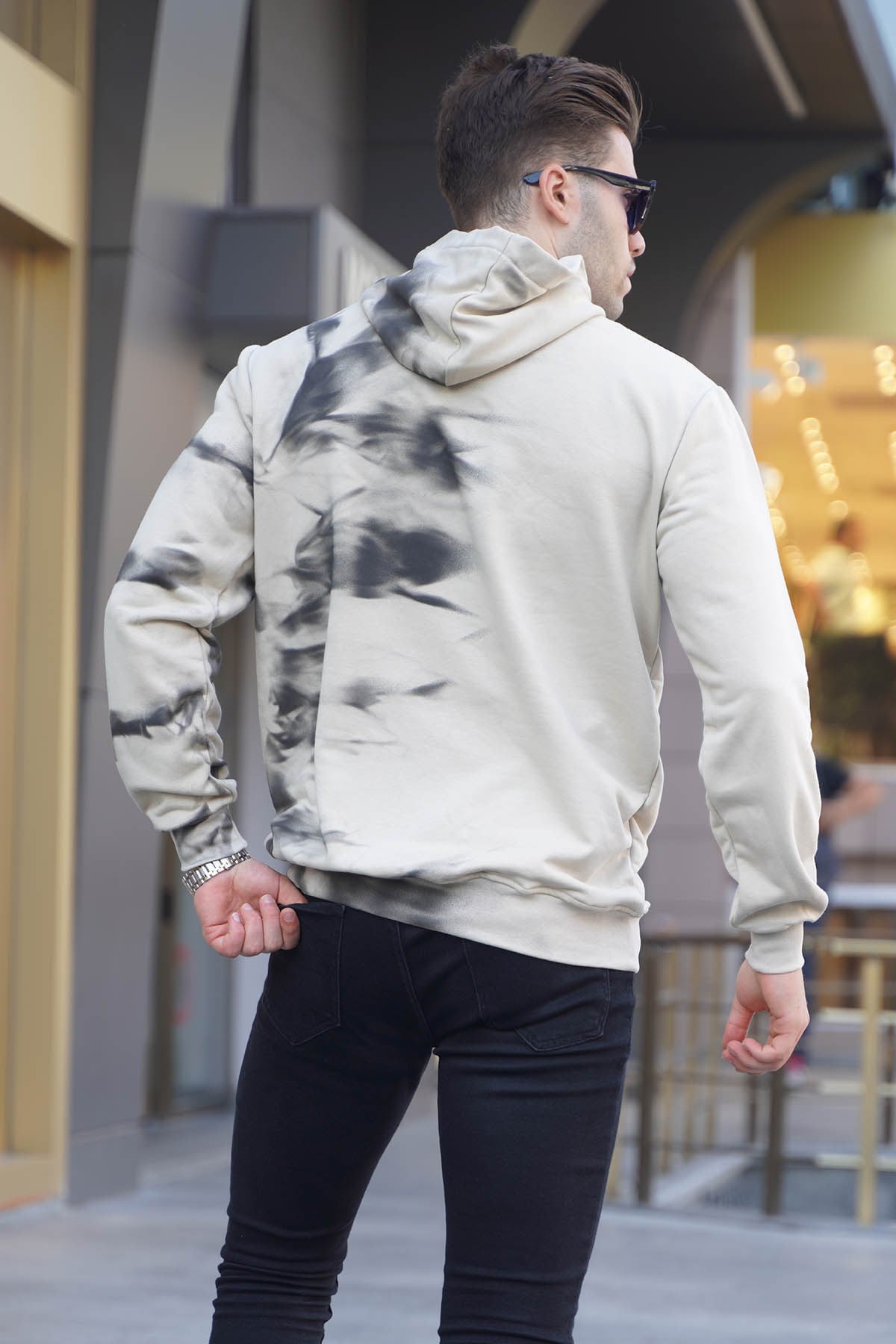 Bej Nakışlı Kapüşonlu Sweatshirt 5897