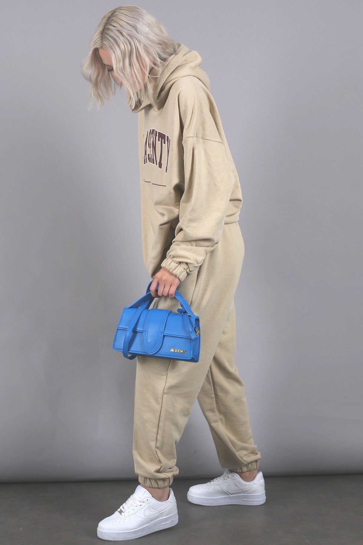Bej Oversize Baskılı Eşofman Takım MG1561