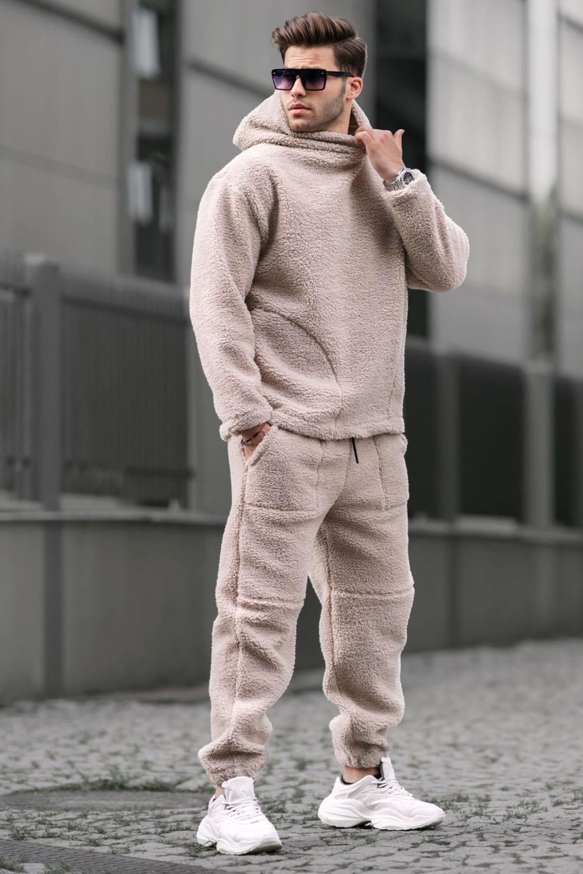 Bej Oversize Peluş Eşofman Takımı 5930