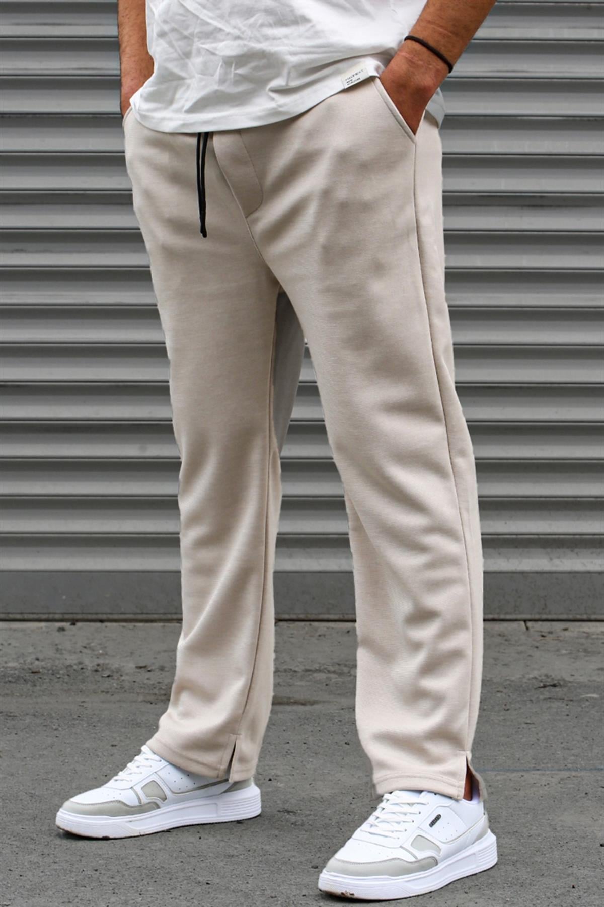 Bej Relaxed Fit Bol Paça Erkek Eşofman Altı 5490
