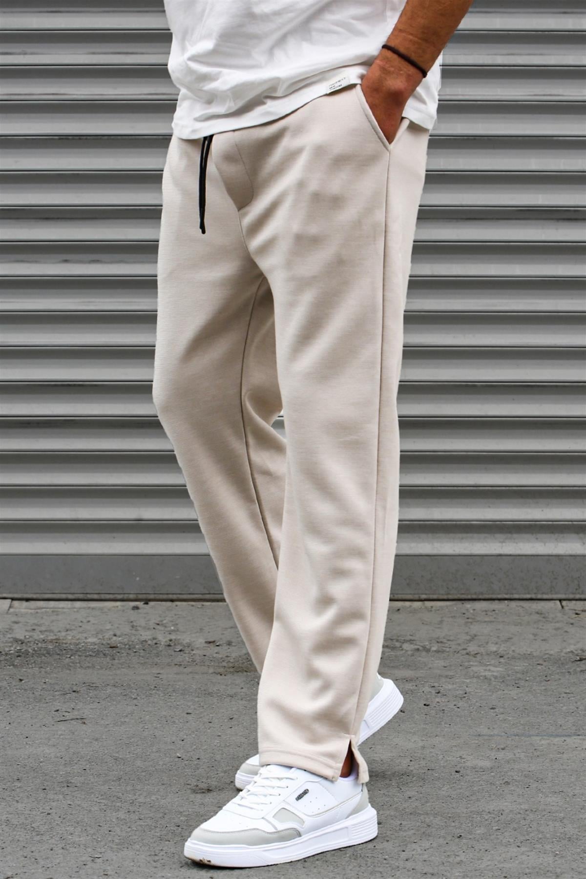 Bej Relaxed Fit Bol Paça Erkek Eşofman Altı 5490