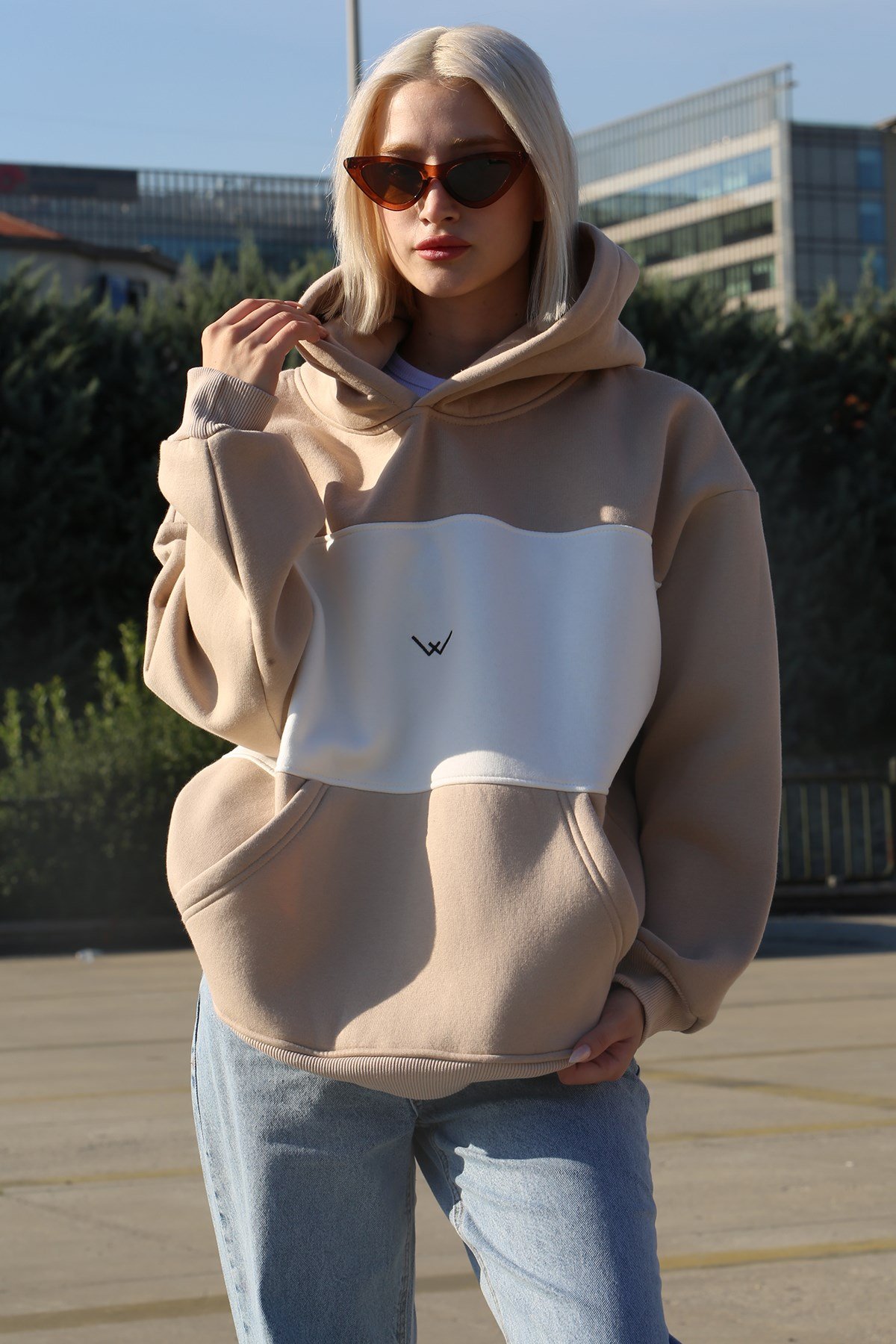 Beige Block Color Sweatshirt MG1544