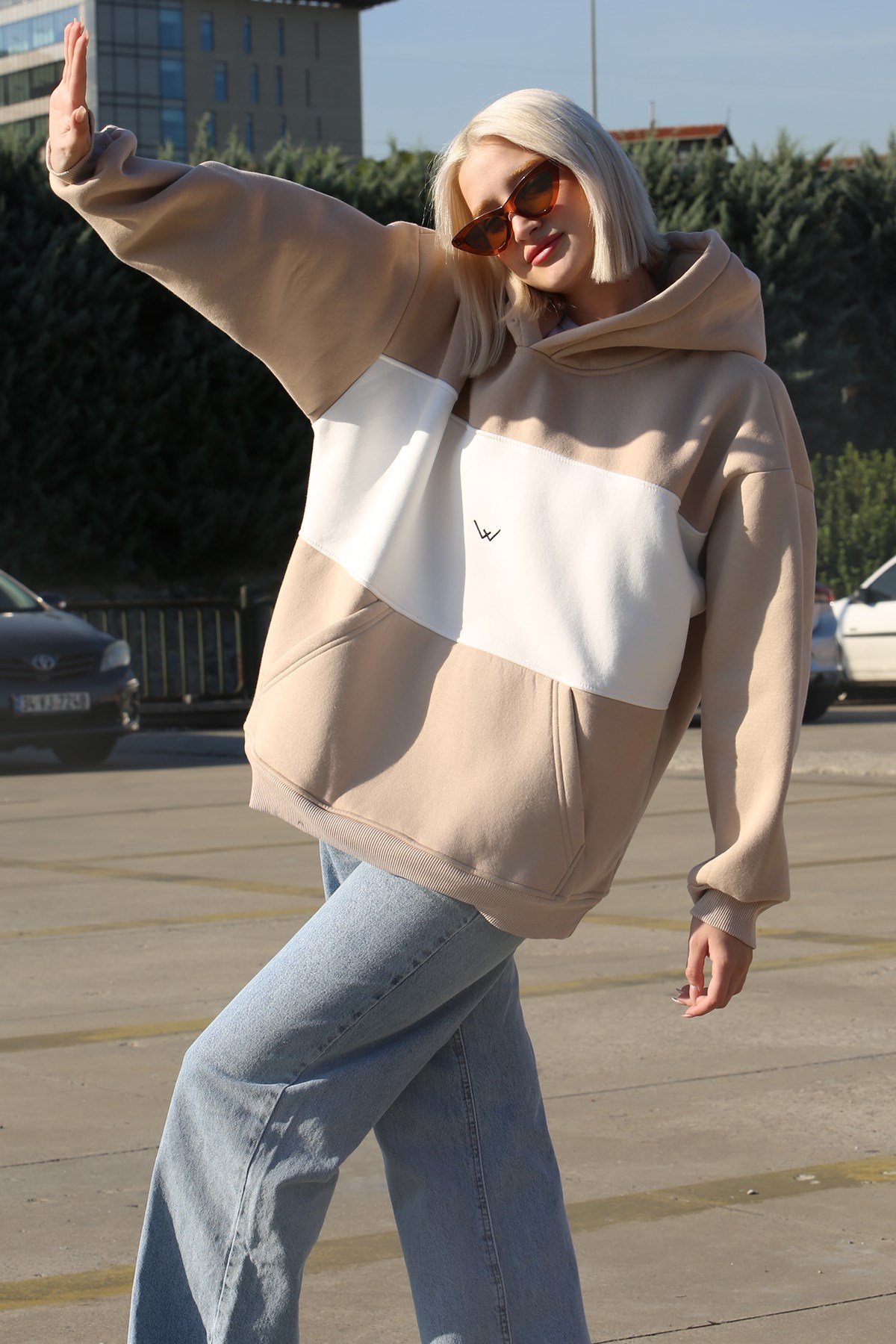 Beige Block Color Sweatshirt MG1544