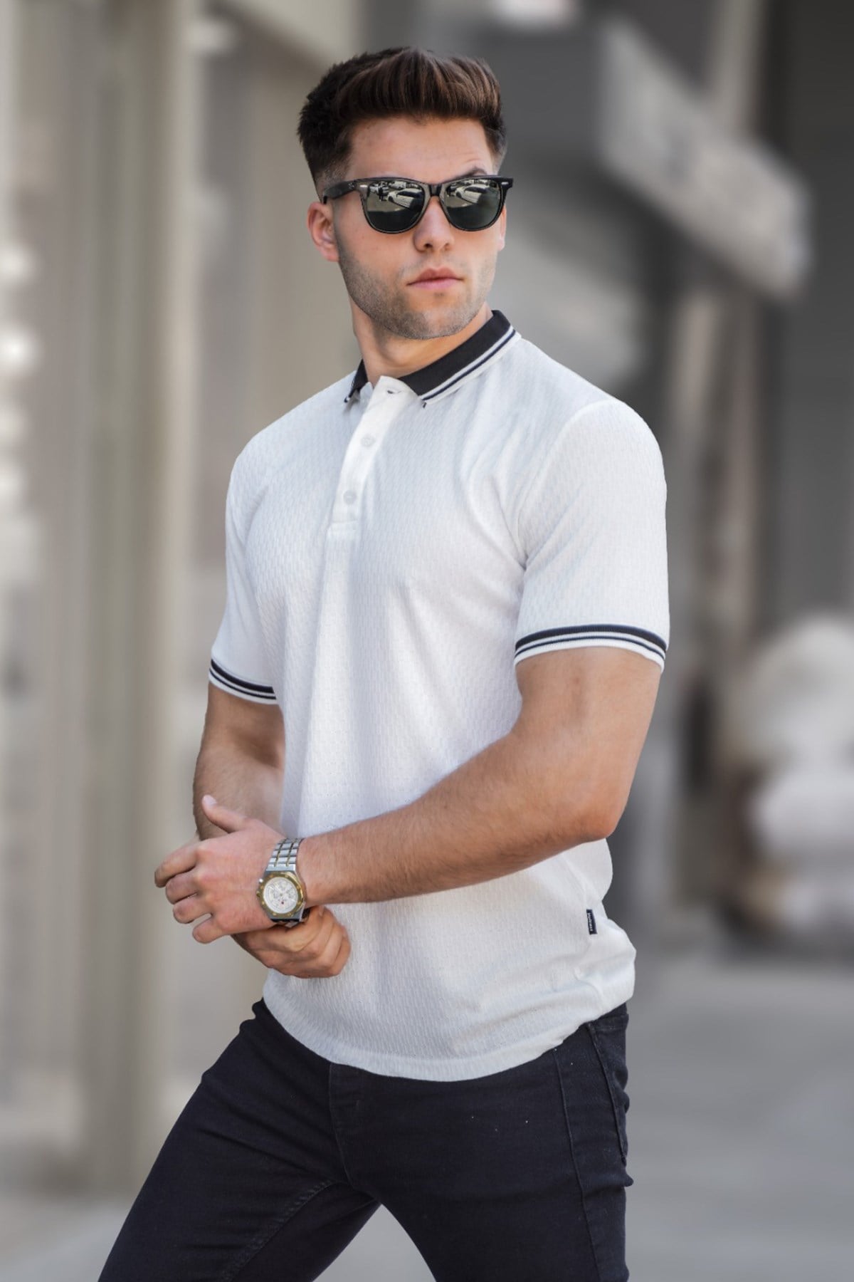 Beyaz Basic Polo Yaka Tişört 5893