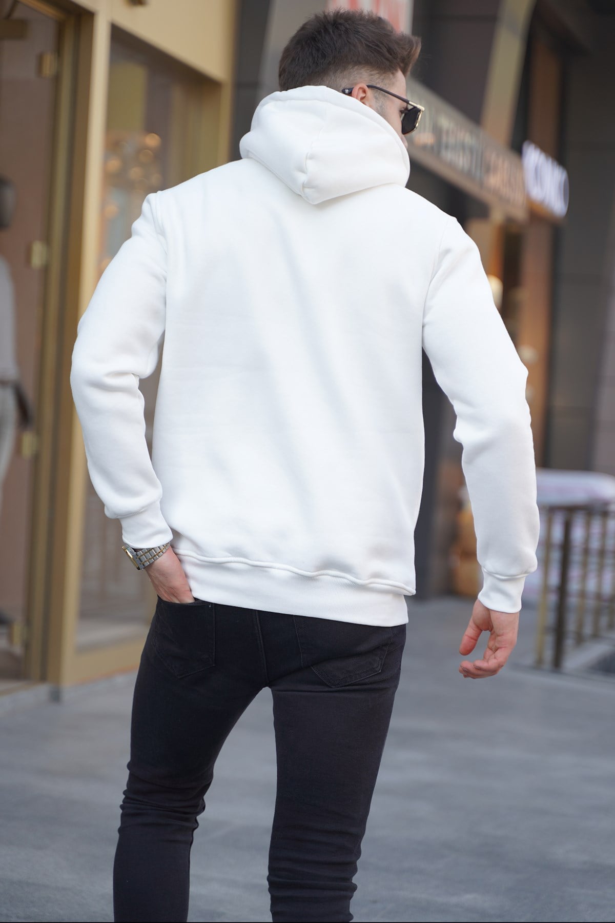 Beyaz Baskılı Kapşonlu Sweatshirt 5898