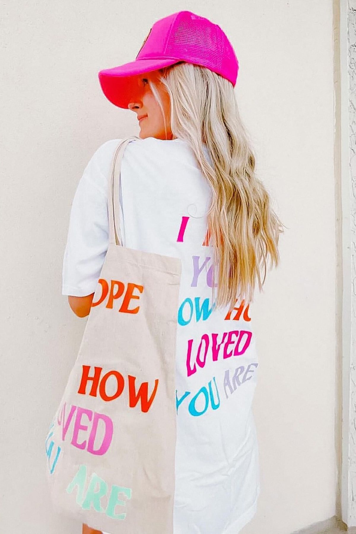 Beyaz Baskılı Oversize Bisiklet Yaka Kadın Tişört