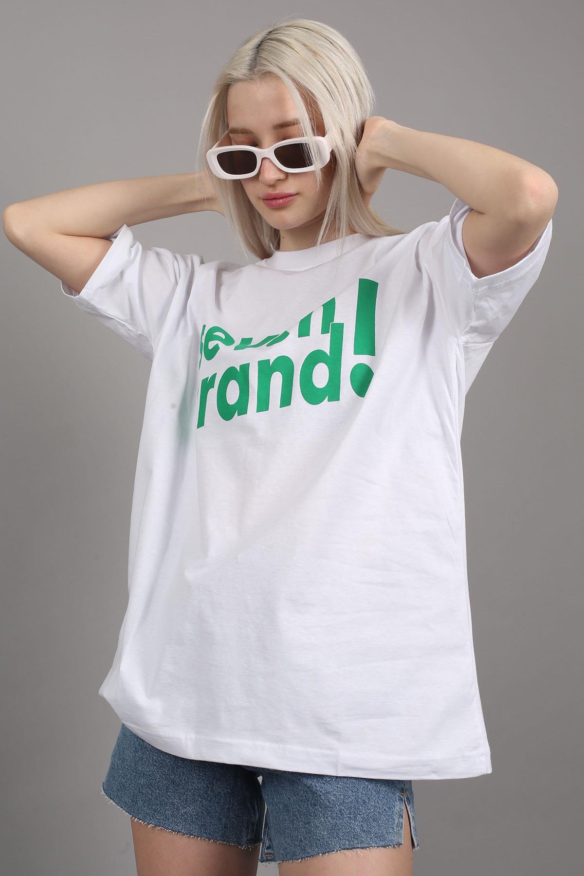 Women Printed Oversize White T-Shirt MG1489