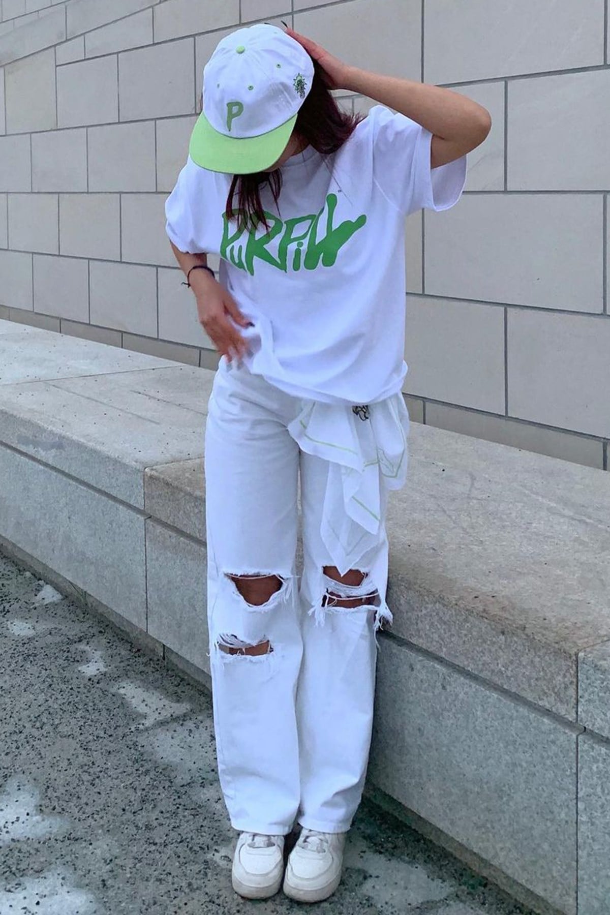 Beyaz Baskılı Oversize Tişört MG1490