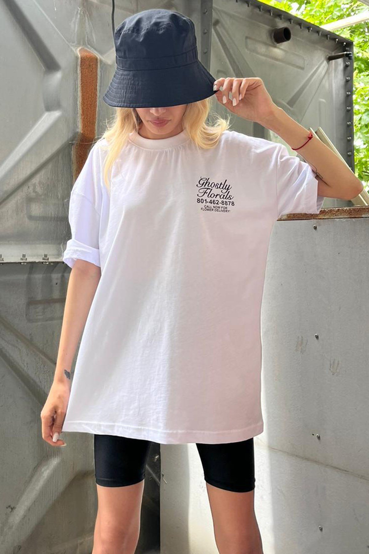 Beyaz Baskılı Oversize Tişört MG1513