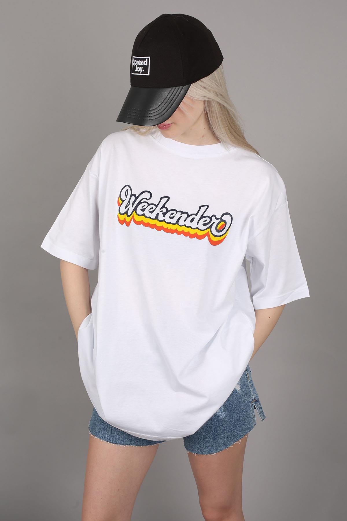 Women Printed Oversize White T-Shirt