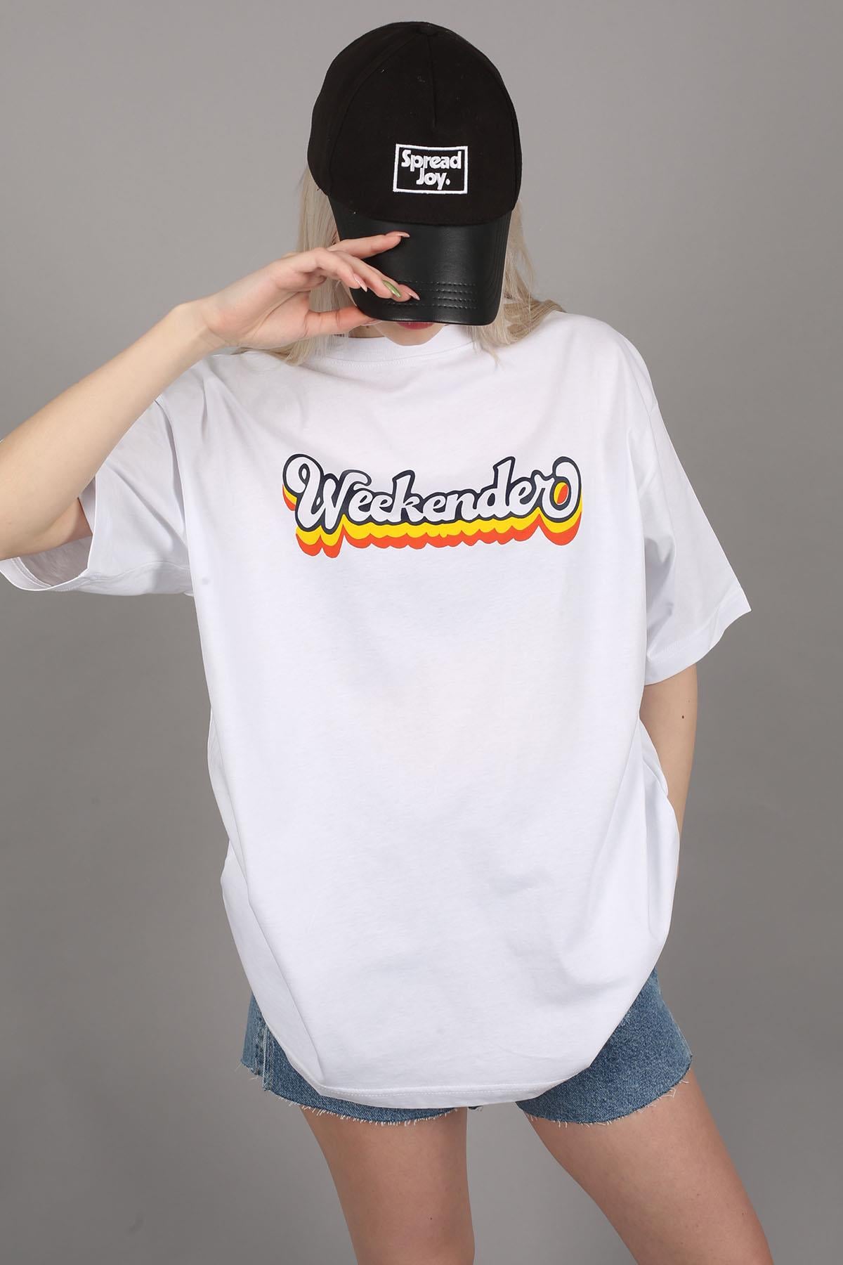 Women Printed Oversize White T-Shirt