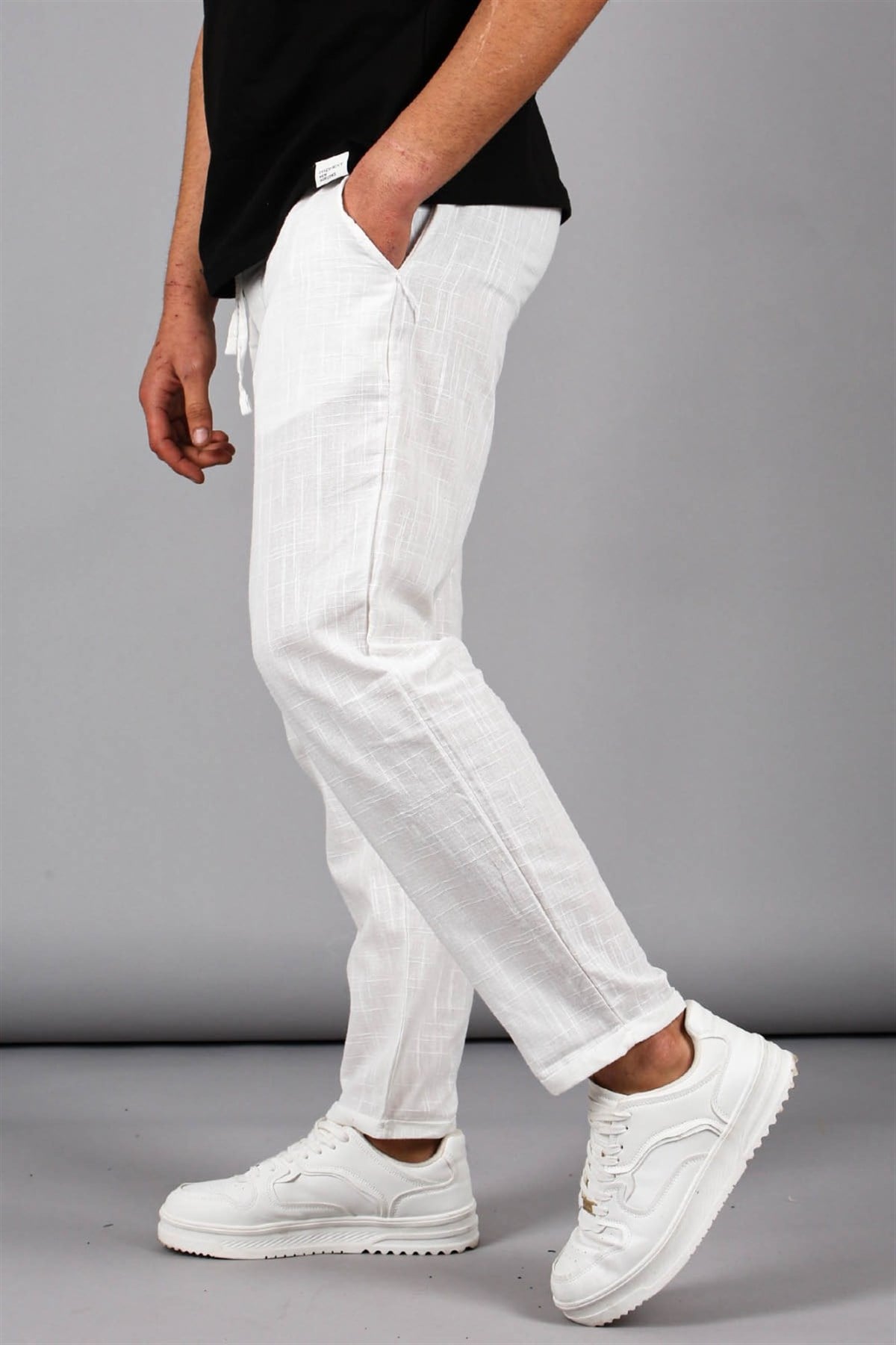 Beyaz Müslin Kumaş Erkek Basic Pantolon 5491