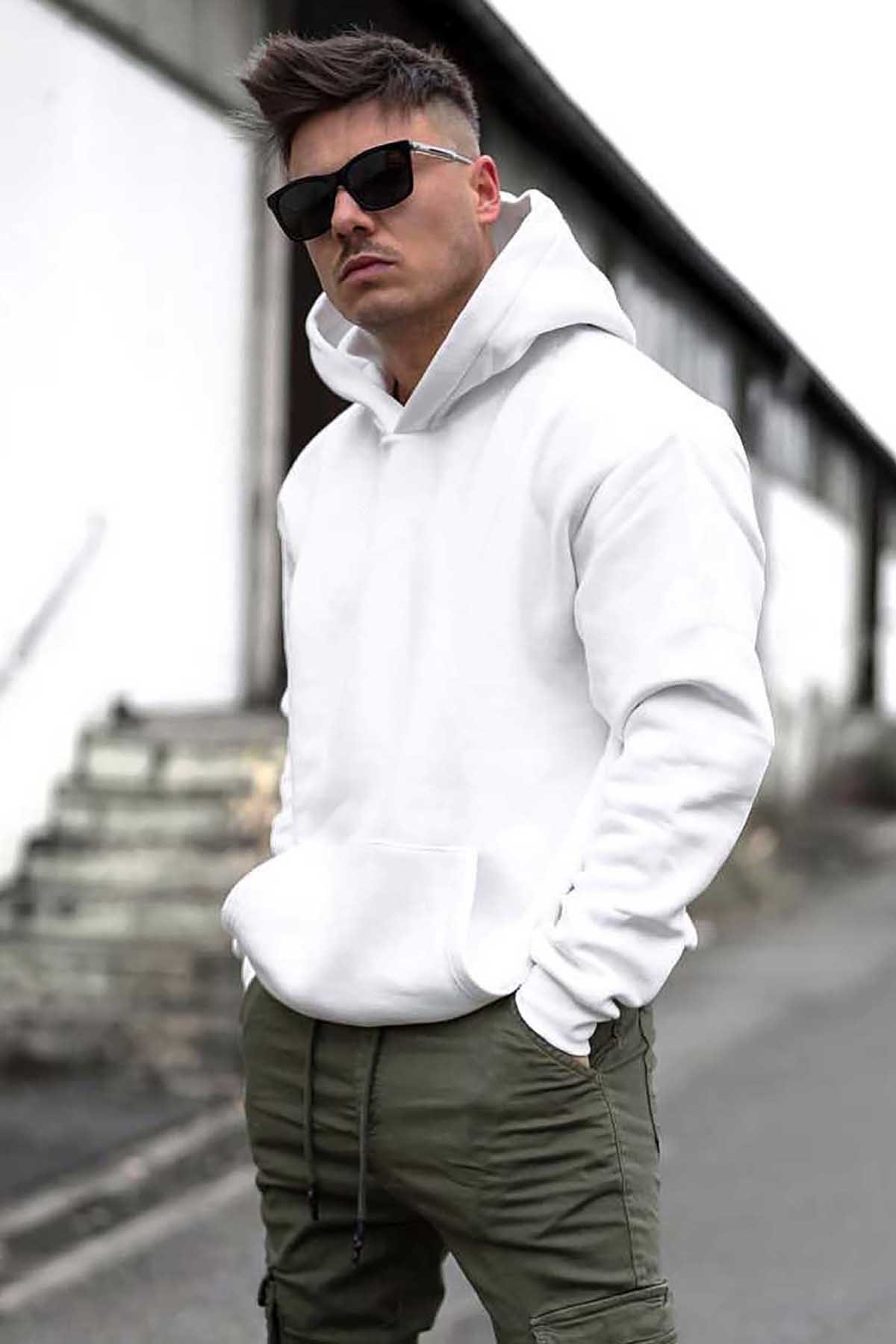 Beyaz Oversize Kapşonlu Sweatshirt 4391