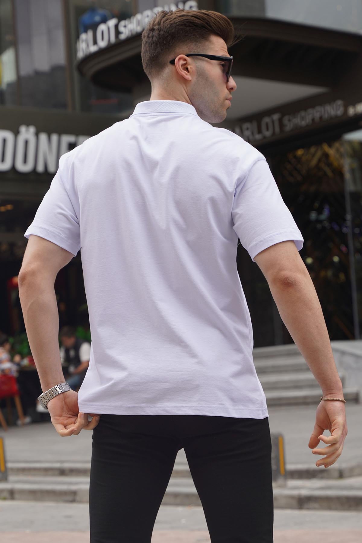 Beyaz Polo Yaka Basic Erkek Tişört 6126