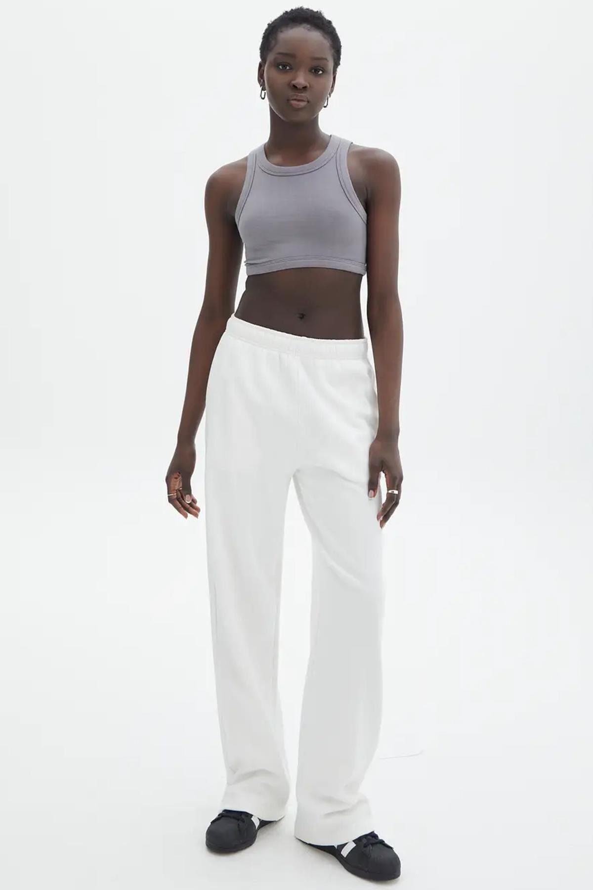 Beyaz Wide Leg Basic Eşofman Altı MG1916