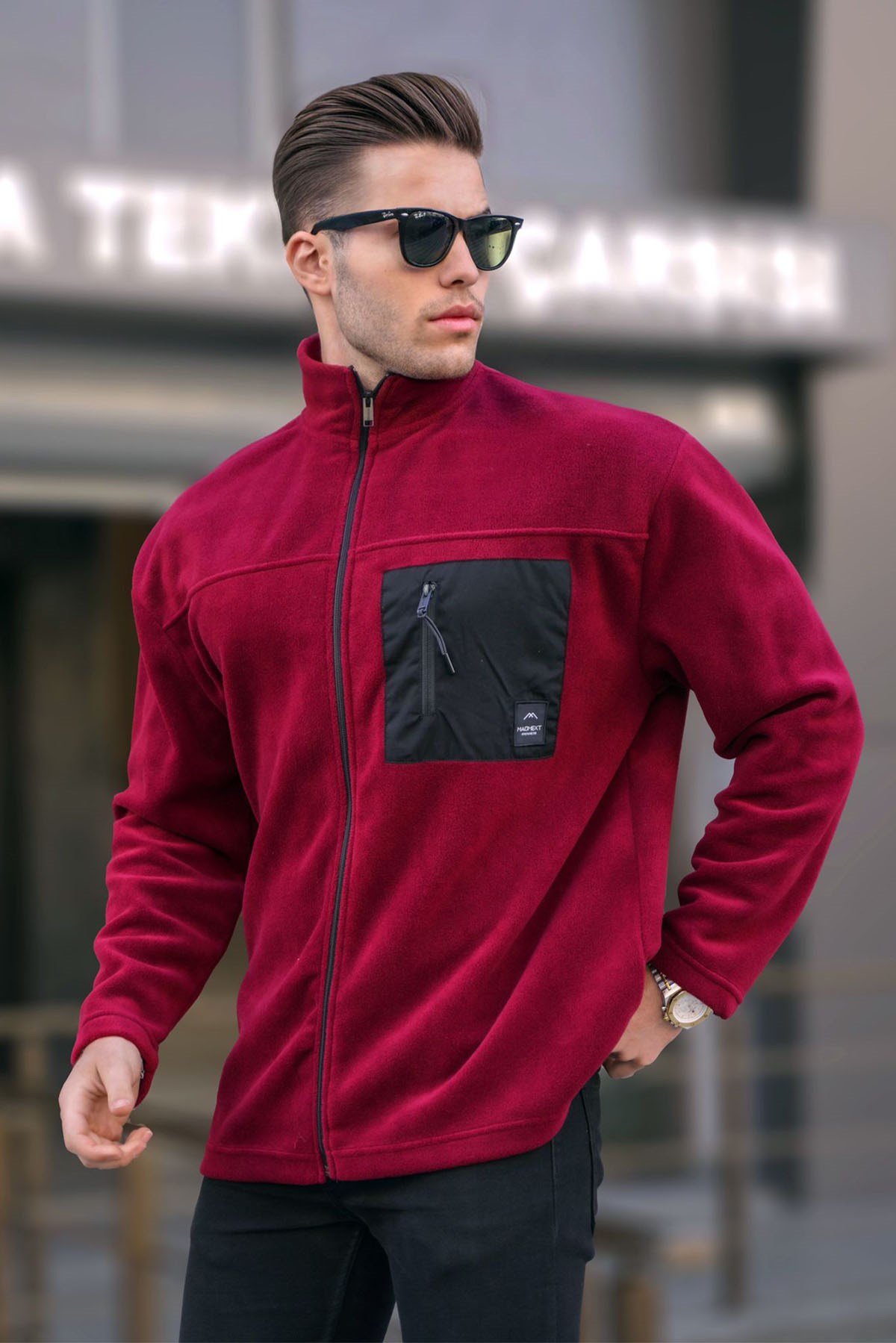 Bordo Cep Detaylı Fermuarlı Polar Sweatshirt  6046
