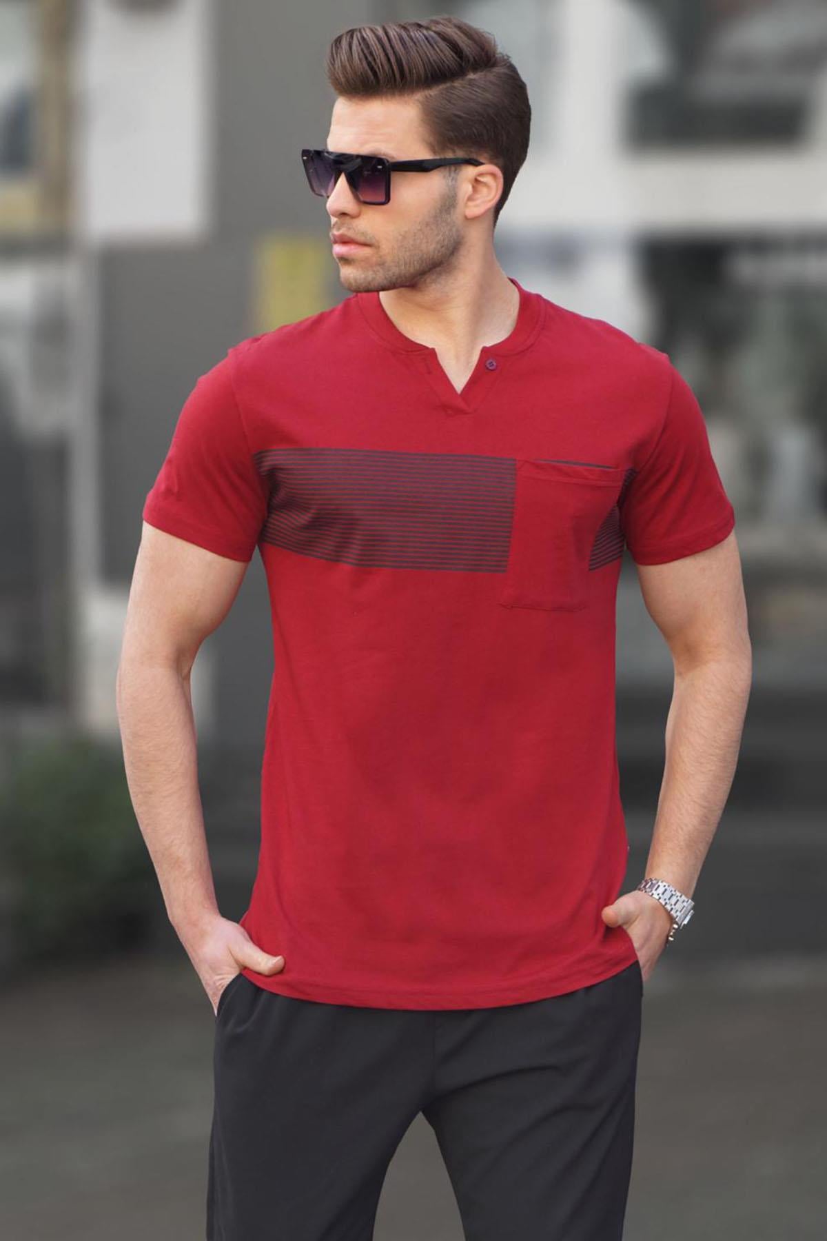 Bordo Cep Detaylı Regular Fit Erkek Tişört 6094