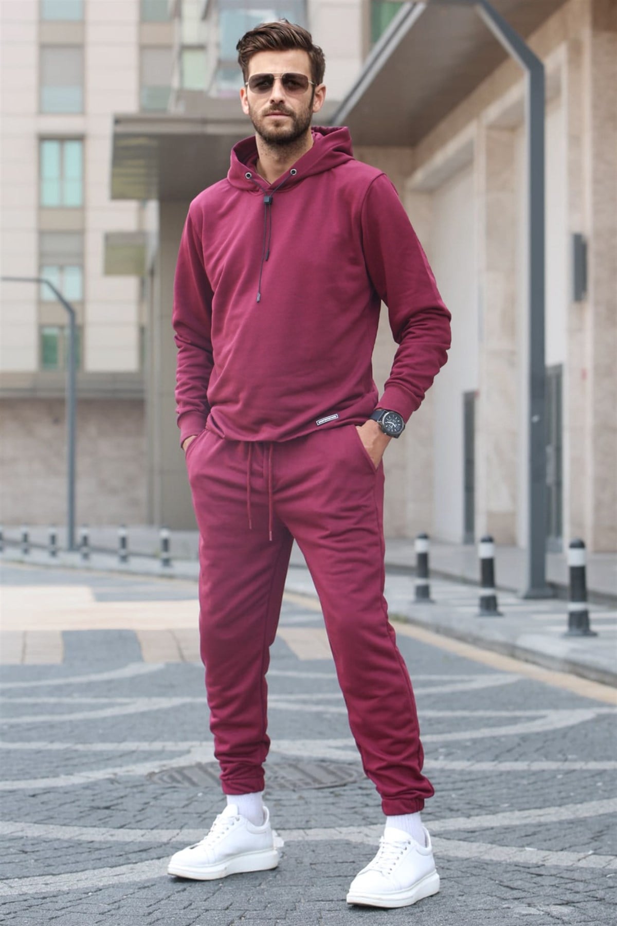 Bordo Kapşonlu Basic Eşofman Takımı 5908