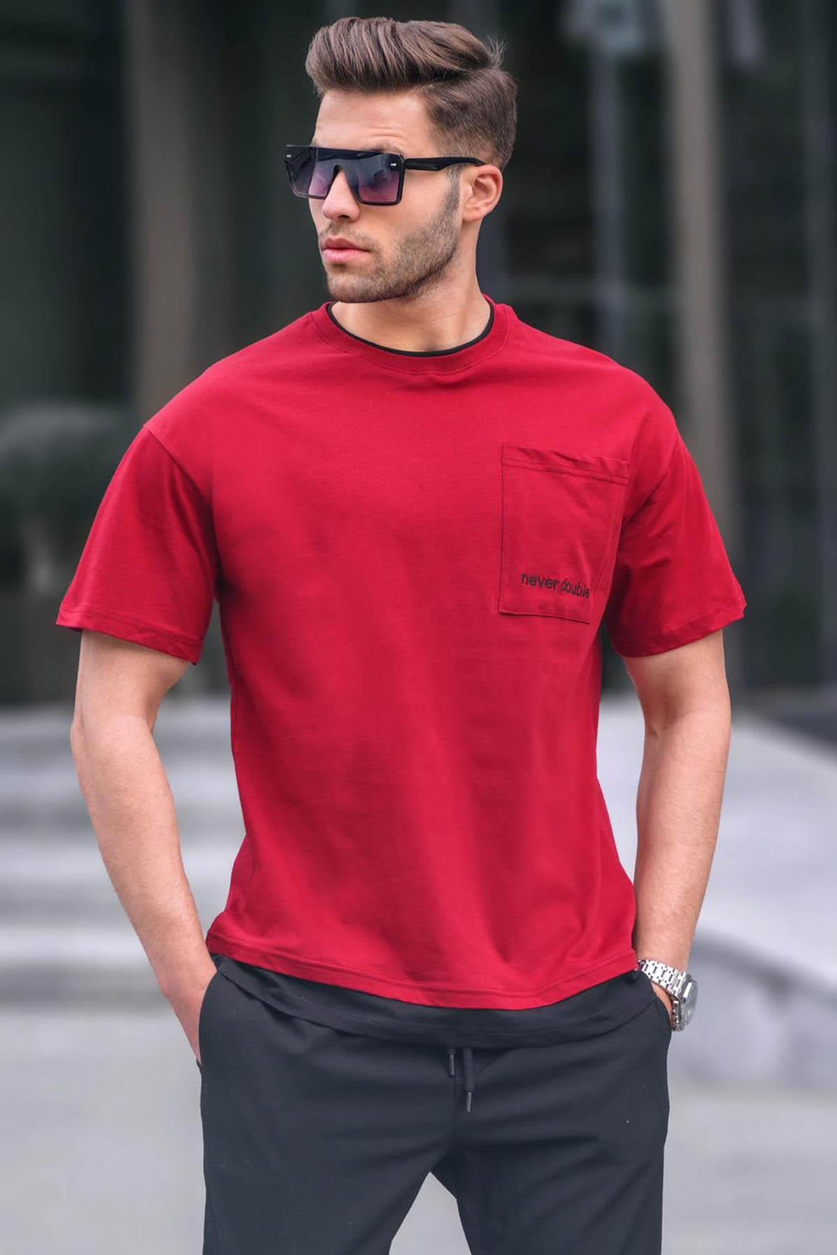 Bordo Parçalı Basic Erkek Tişört 6090