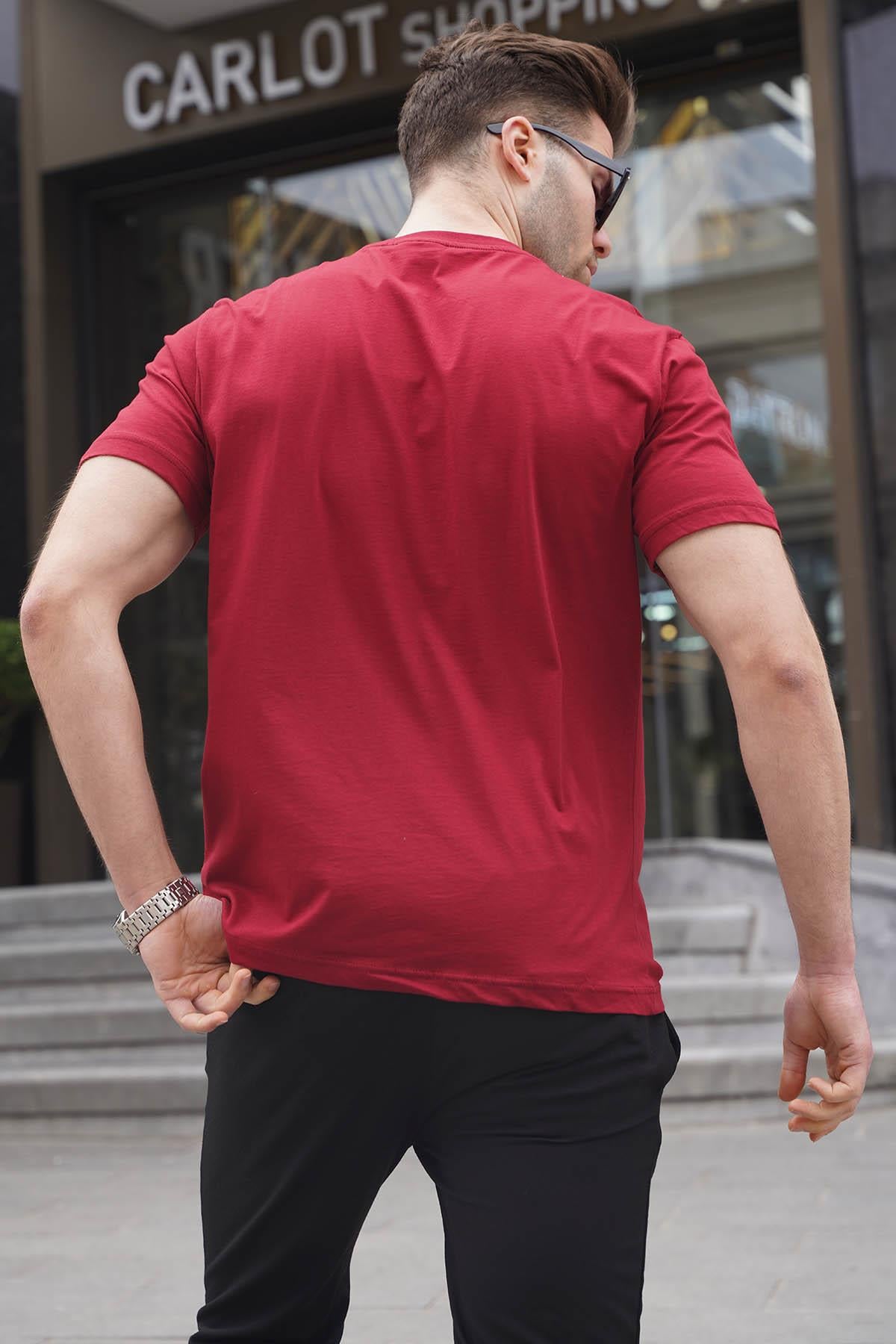 Bordo Regular Fit Yama Cepli Erkek Tişört 6102