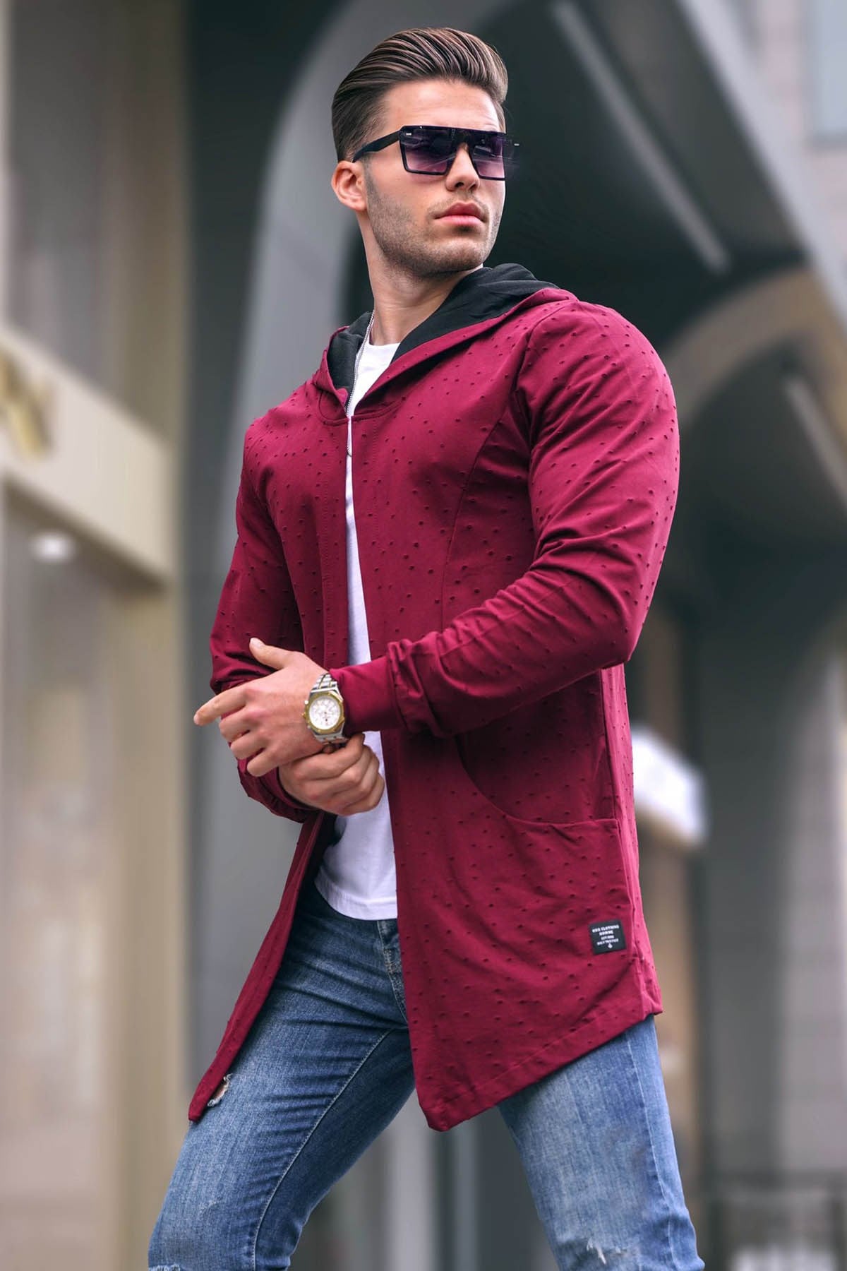 Bordo Yırtık Detaylı Hırka 4093