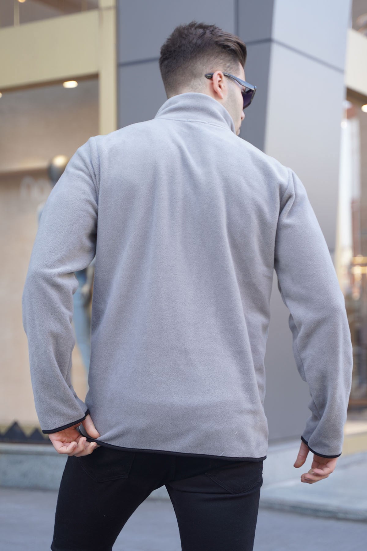 Boyalı Gri Basic Fermuarlı Polar Sweatshirt 6045