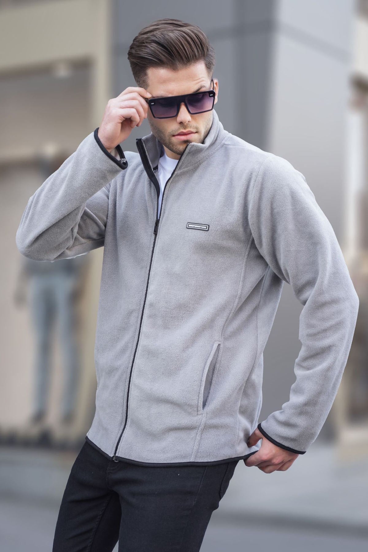 Boyalı Gri Basic Fermuarlı Polar Sweatshirt 6045