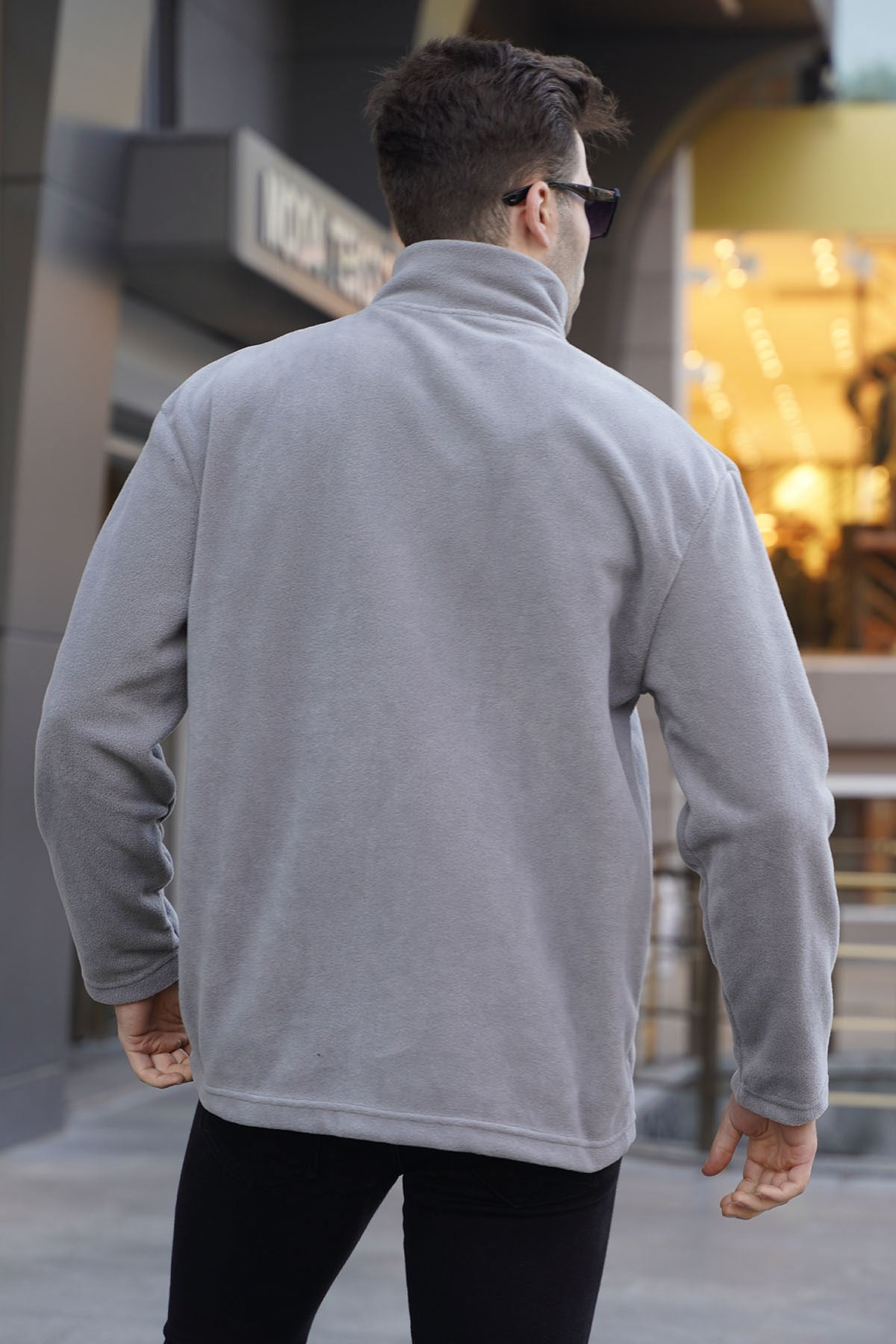 Boyalı Gri Cep Detaylı Fermuarlı Polar Sweatshirt  6046