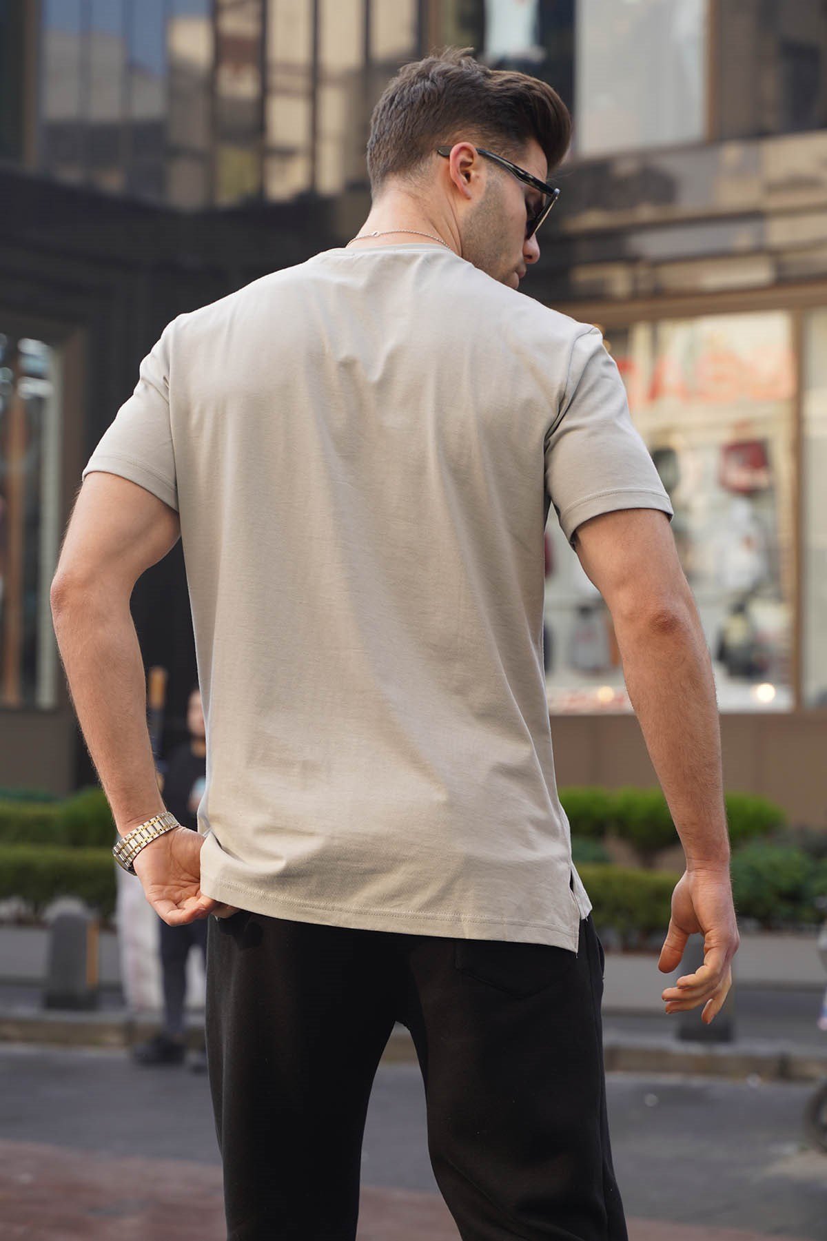 Boyalı Gri Cepli Basic Erkek Tişört 6078