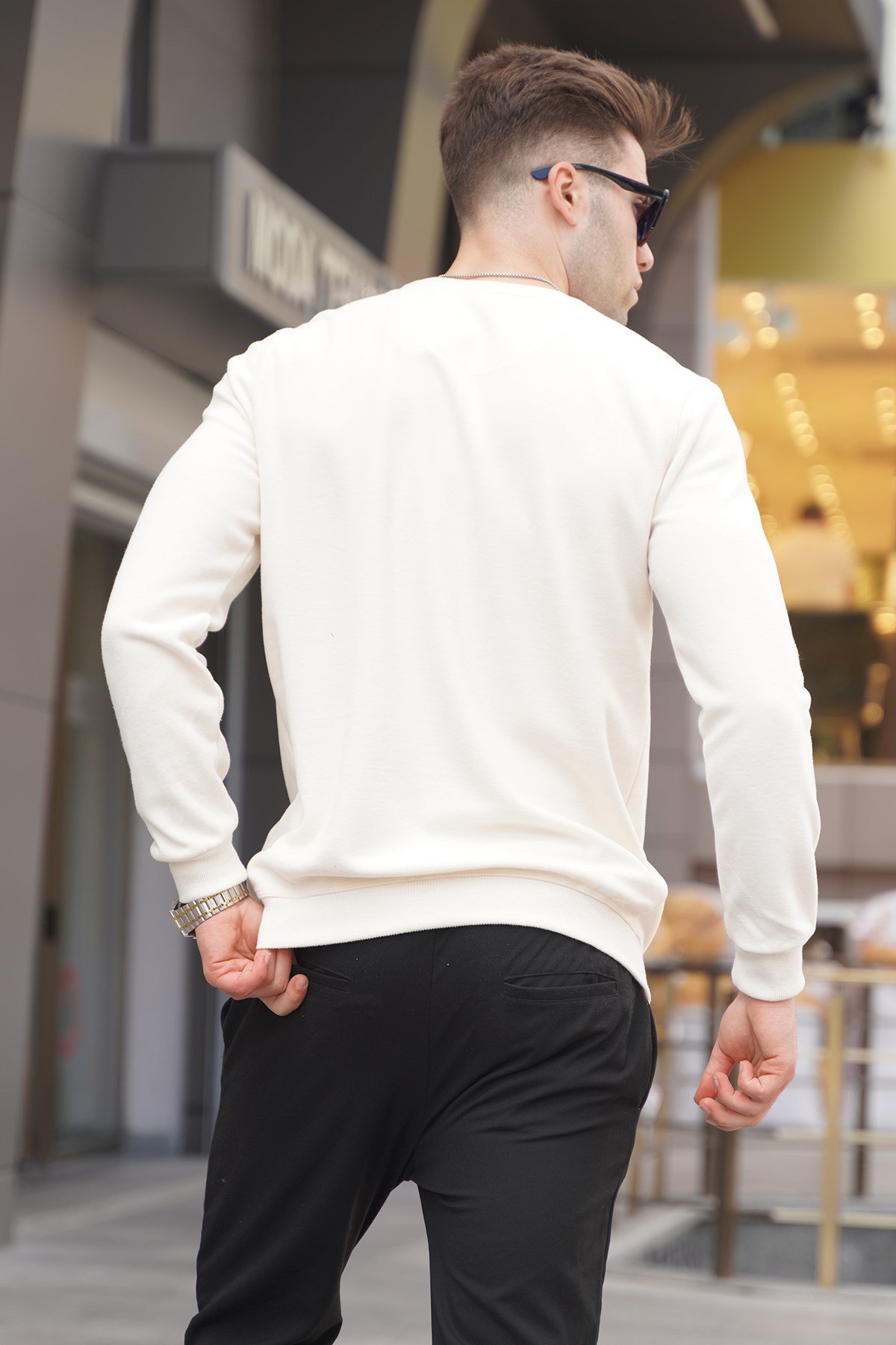 Ekru Bisiklet Yaka Regular Fit Basic Sweatshirt 5799