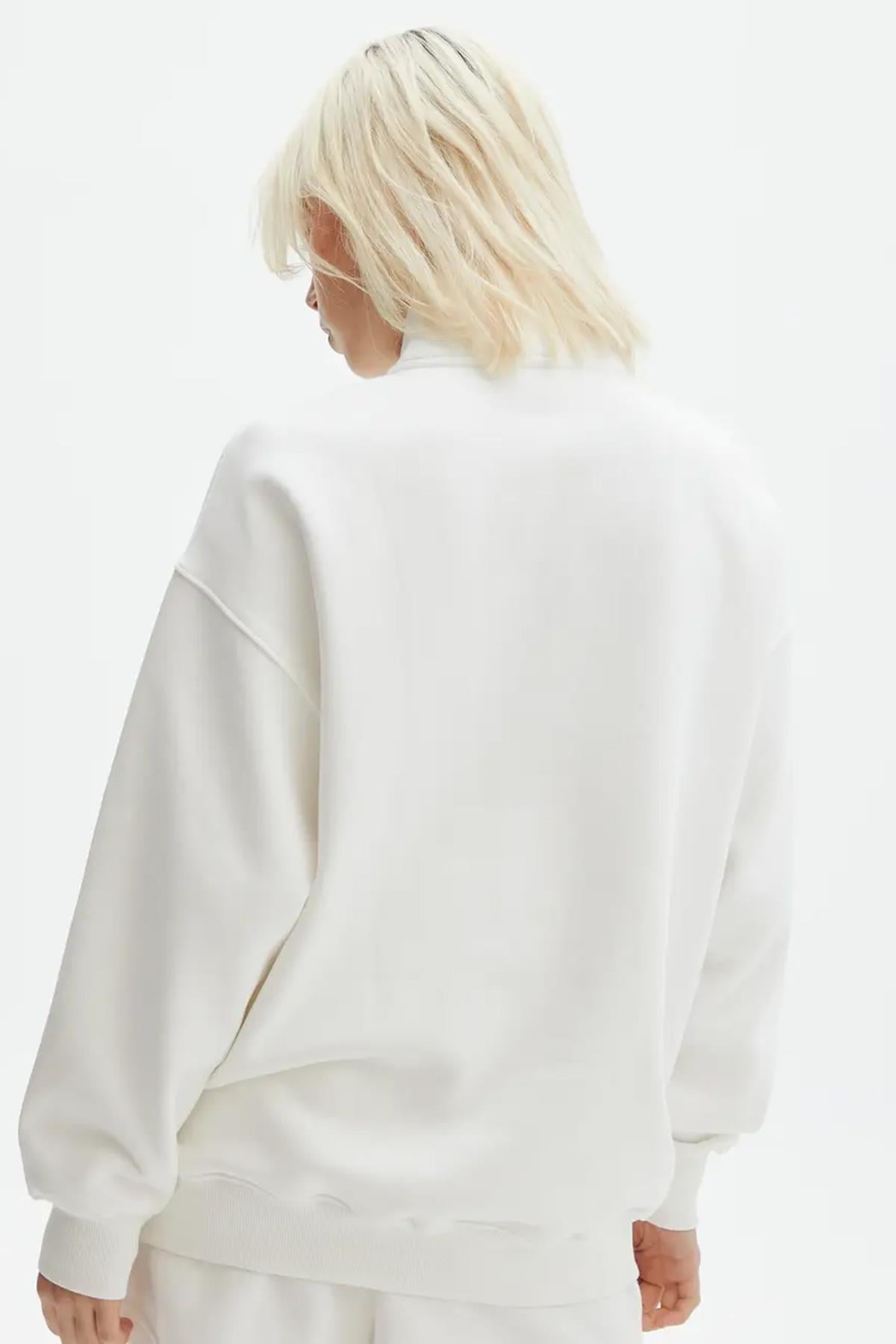 Ekru Fermuar Detaylı Oversize Sweatshirt MG1933