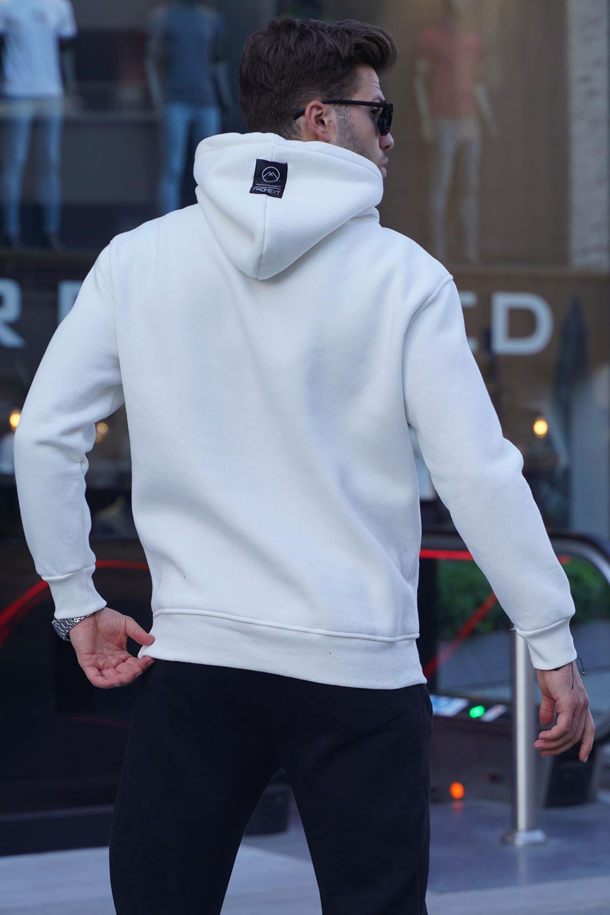Ekru Fermuarlı Kapüşonlu Sweatshirt 6143