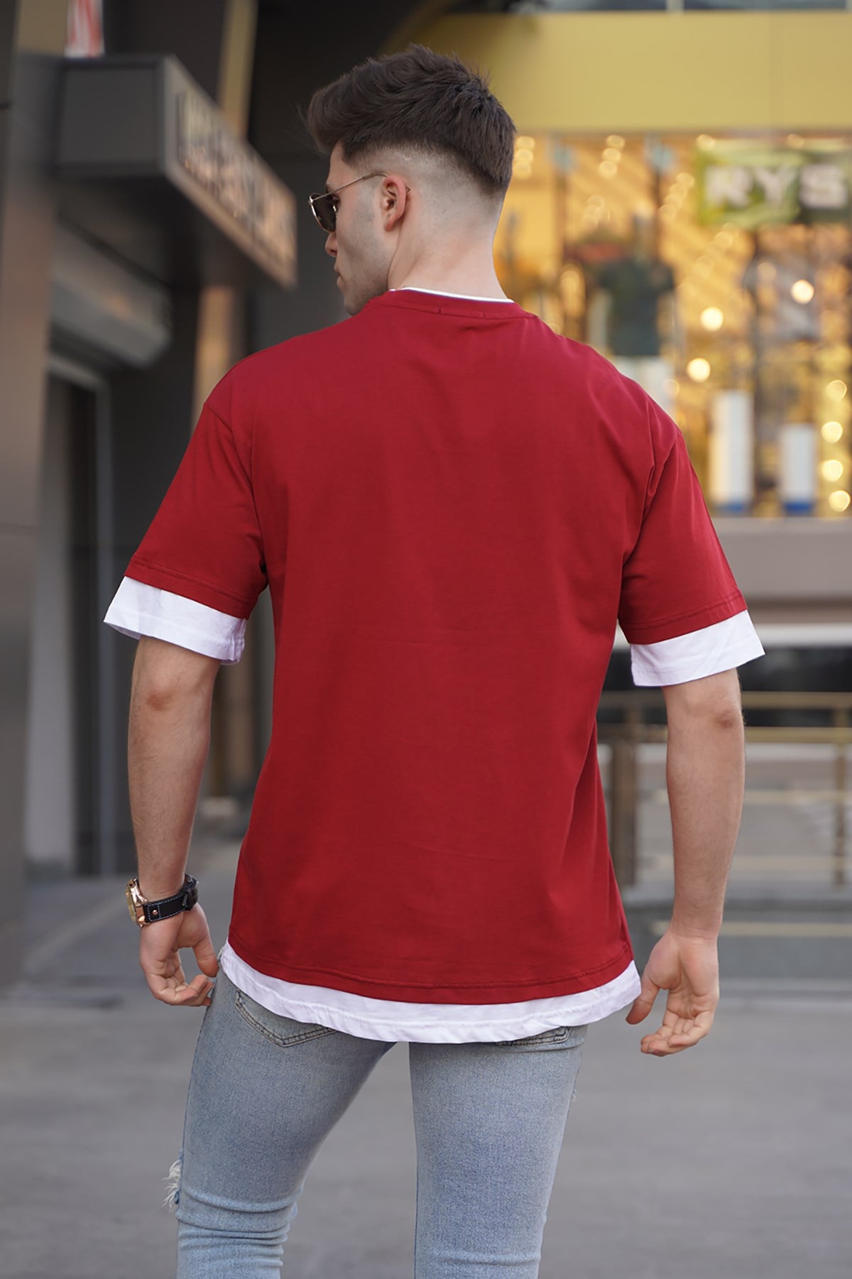 Erkek Bordo Basic Oversize Tişört 5802