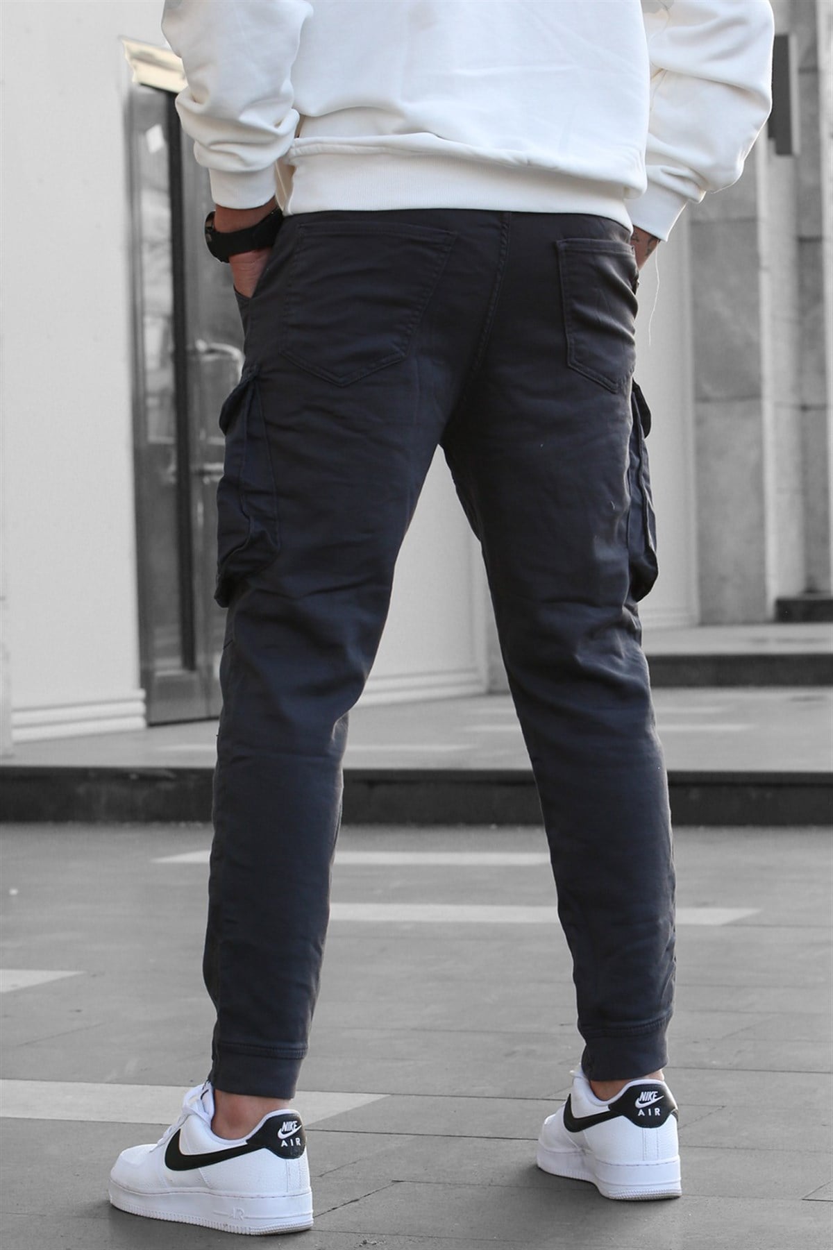 Erkek Füme Slim Fit Kargo Cep Pantolon 5714