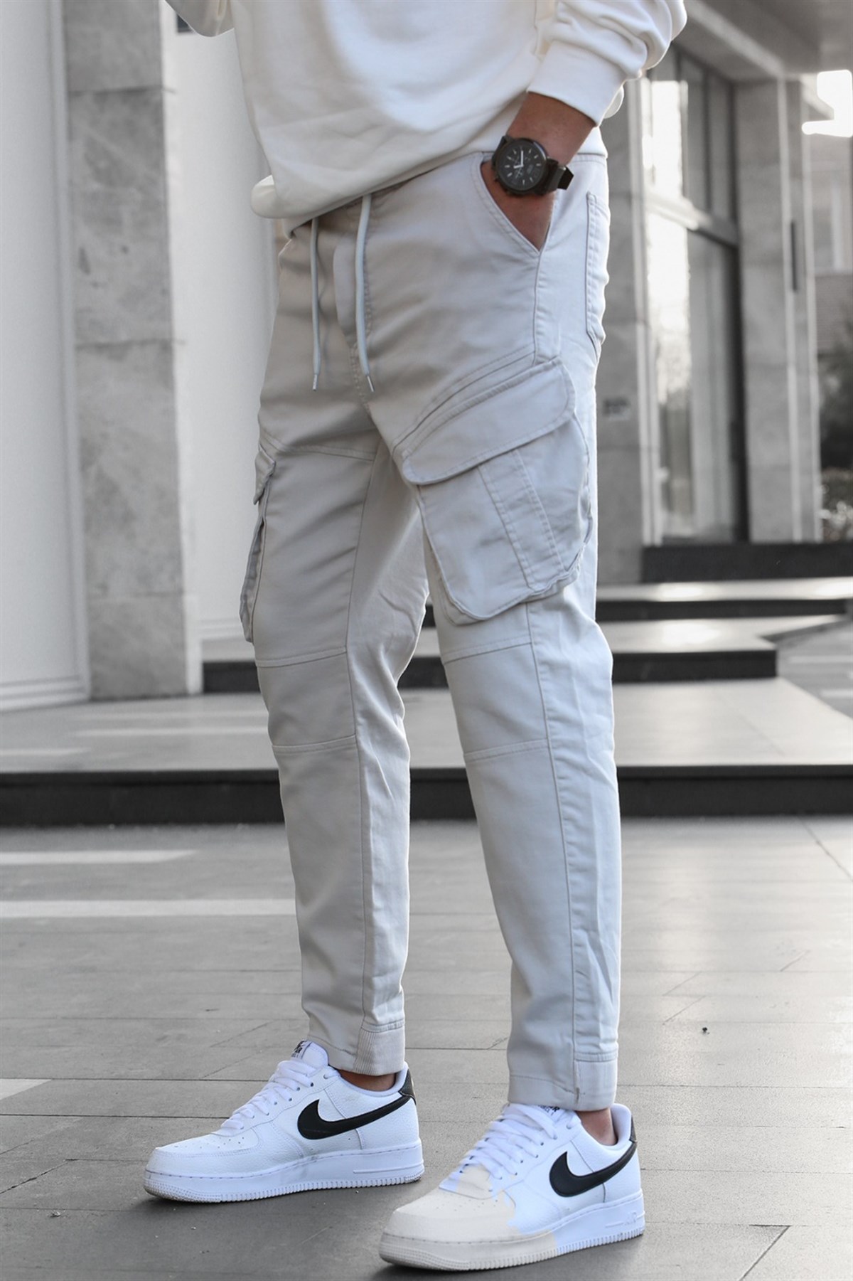 Erkek Gri Slim Fit Kargo Cep Pantolon 5714