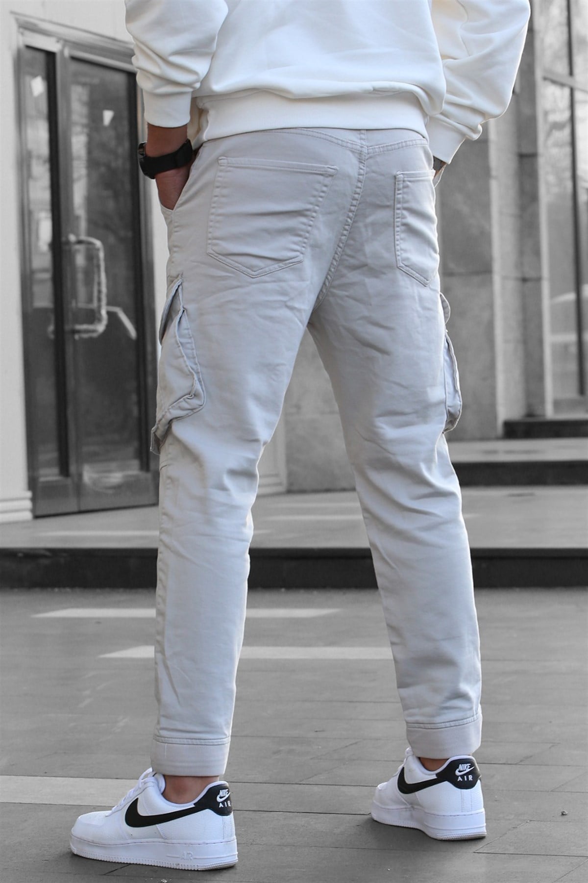 Erkek Gri Slim Fit Kargo Cep Pantolon 5714
