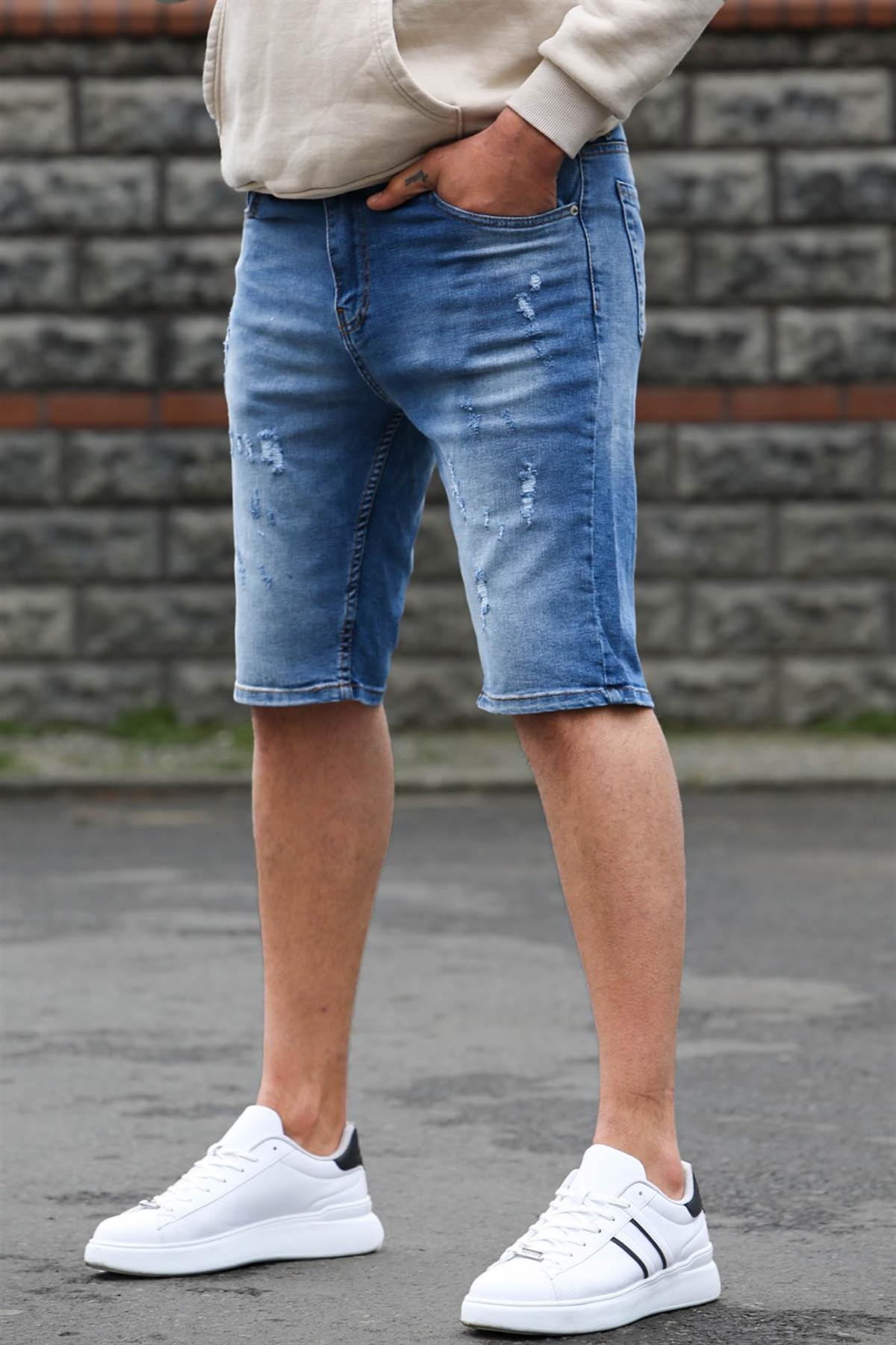 Erkek Mavi Slim Fit Jean Şort 6350