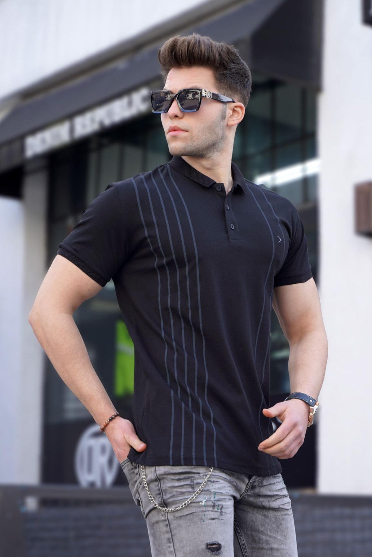 Erkek Polo Yaka Siyah Tişört 5822