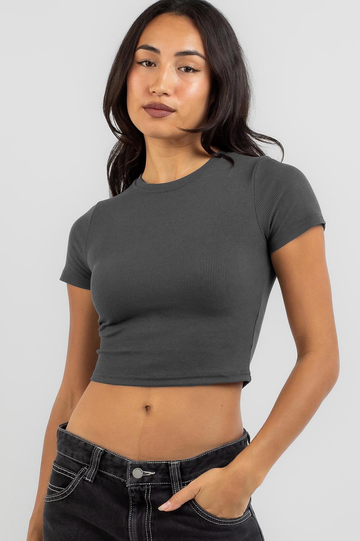 Füme Basic Crop Kadın Tişört MG1772