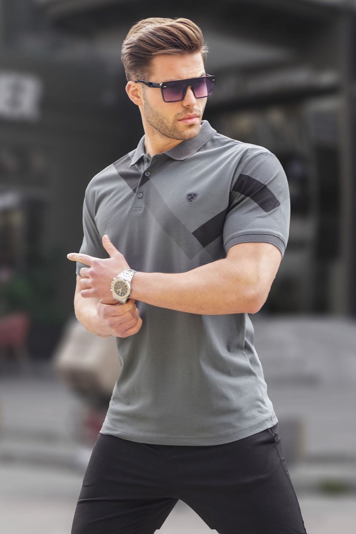 Füme Desenli Polo Yaka Erkek Tişört 6081