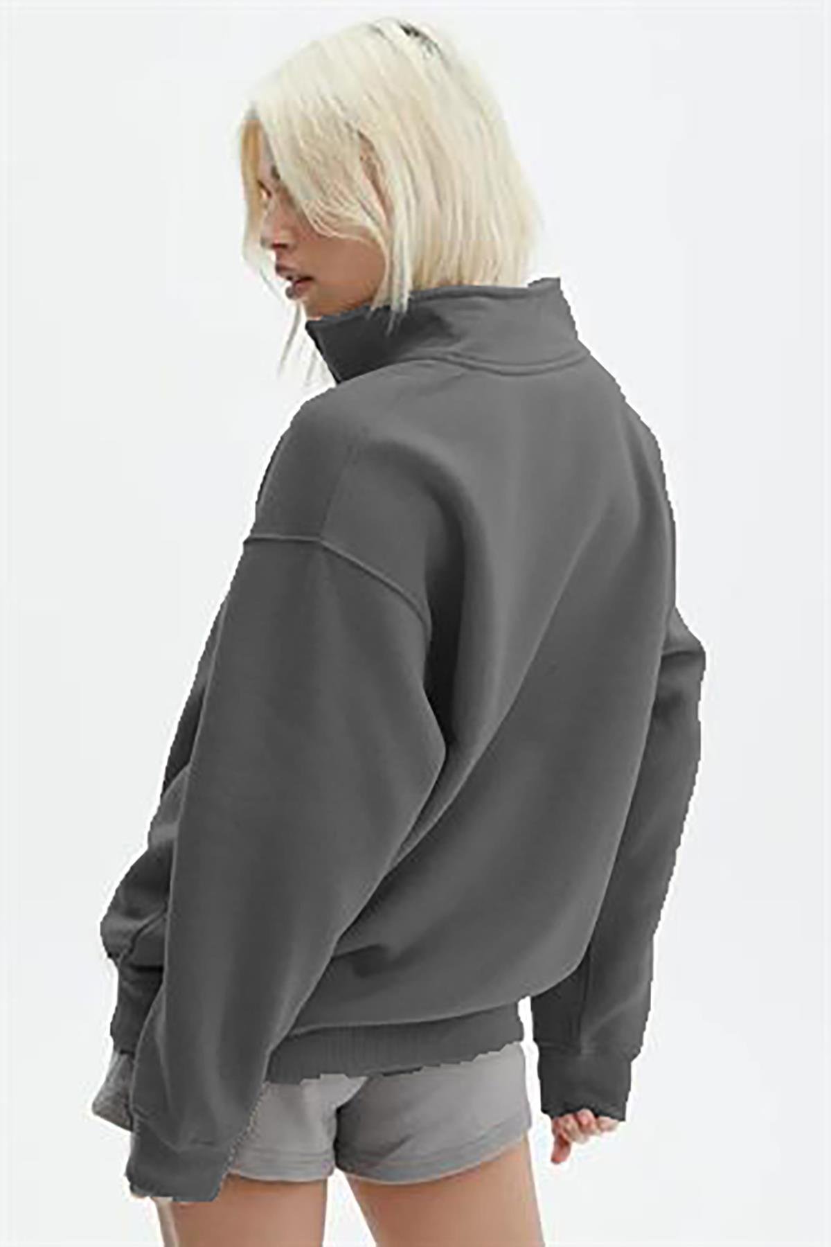 Füme Fermuar Detaylı Oversize Sweatshirt MG1933