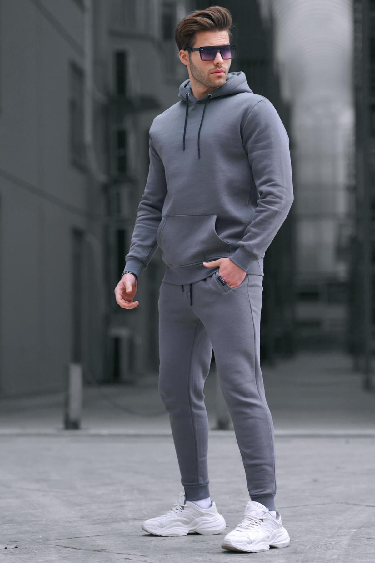 Smoke Gray Hoodie Basic Tracksuit 5905