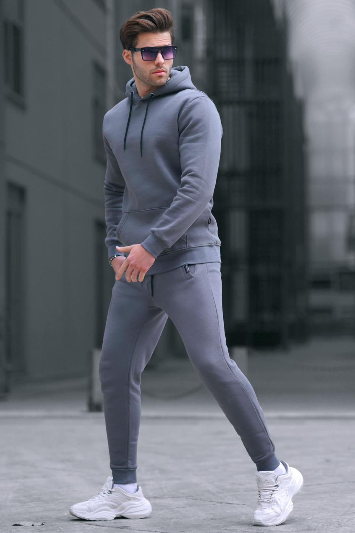 Smoke Gray Hoodie Basic Tracksuit 5905