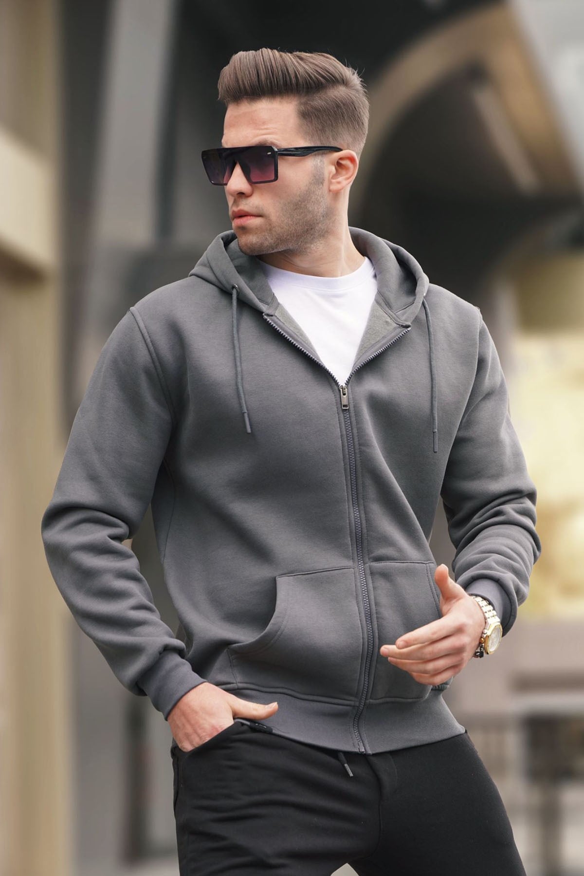 Füme Kapüşonlu Regular Fit Erkek Sweatshirt 6033